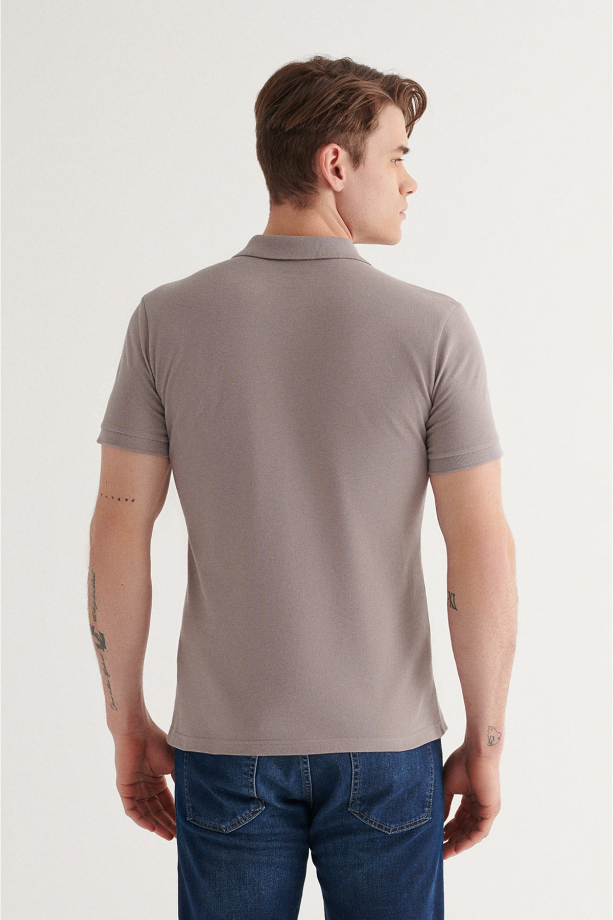 Men's Dark Mink Basic Cotton Polo Yaka T-shirt E001004