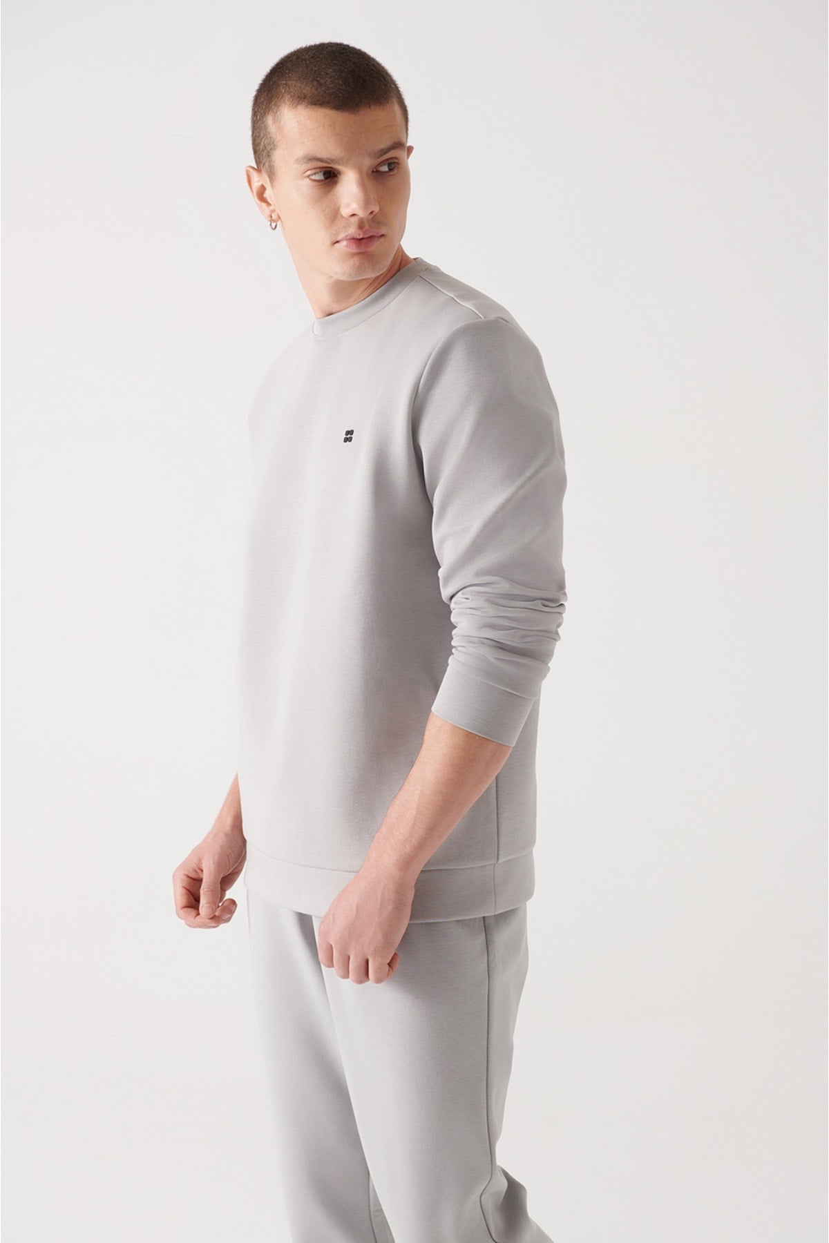 Men's gray bike collar cotton interlok fabric basic sweatshirt B001100