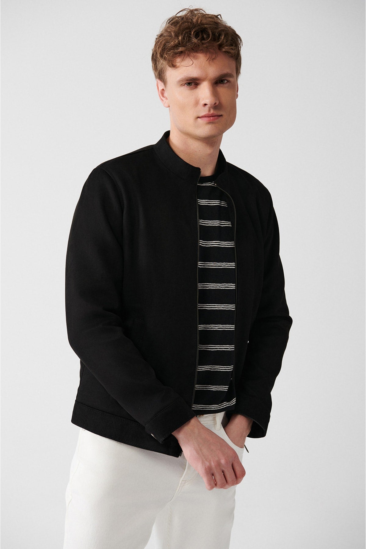 Men's black suede -looking front zipper coat B006002