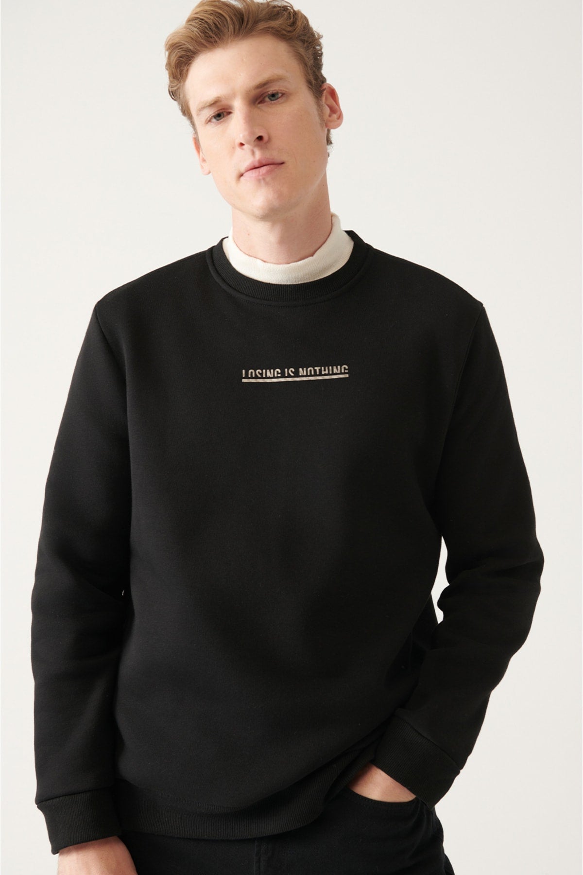 Men's black bike collar 3 yarn -wise printed sweatshirt a22y1290
