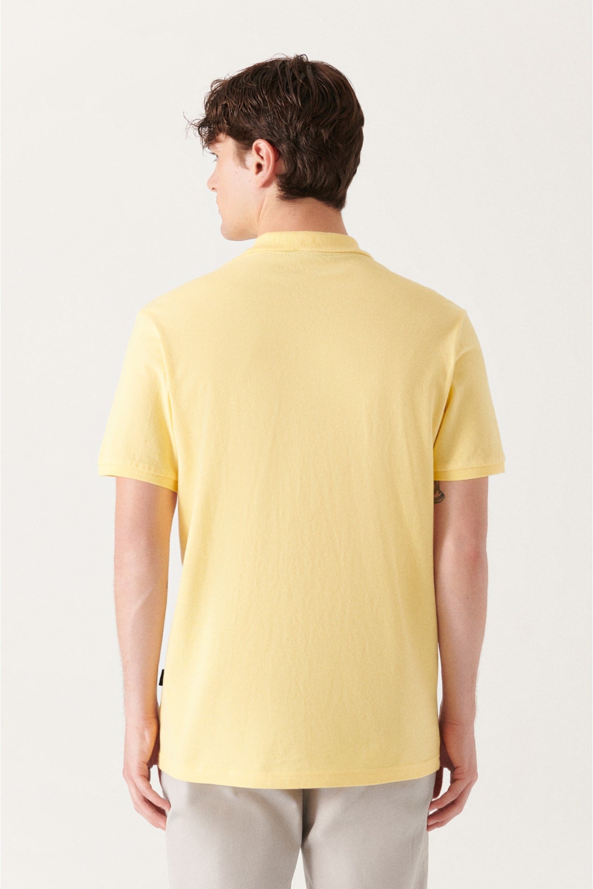 Men's Yellow Basic Cotton Polo Yaka T-Shirt E001004