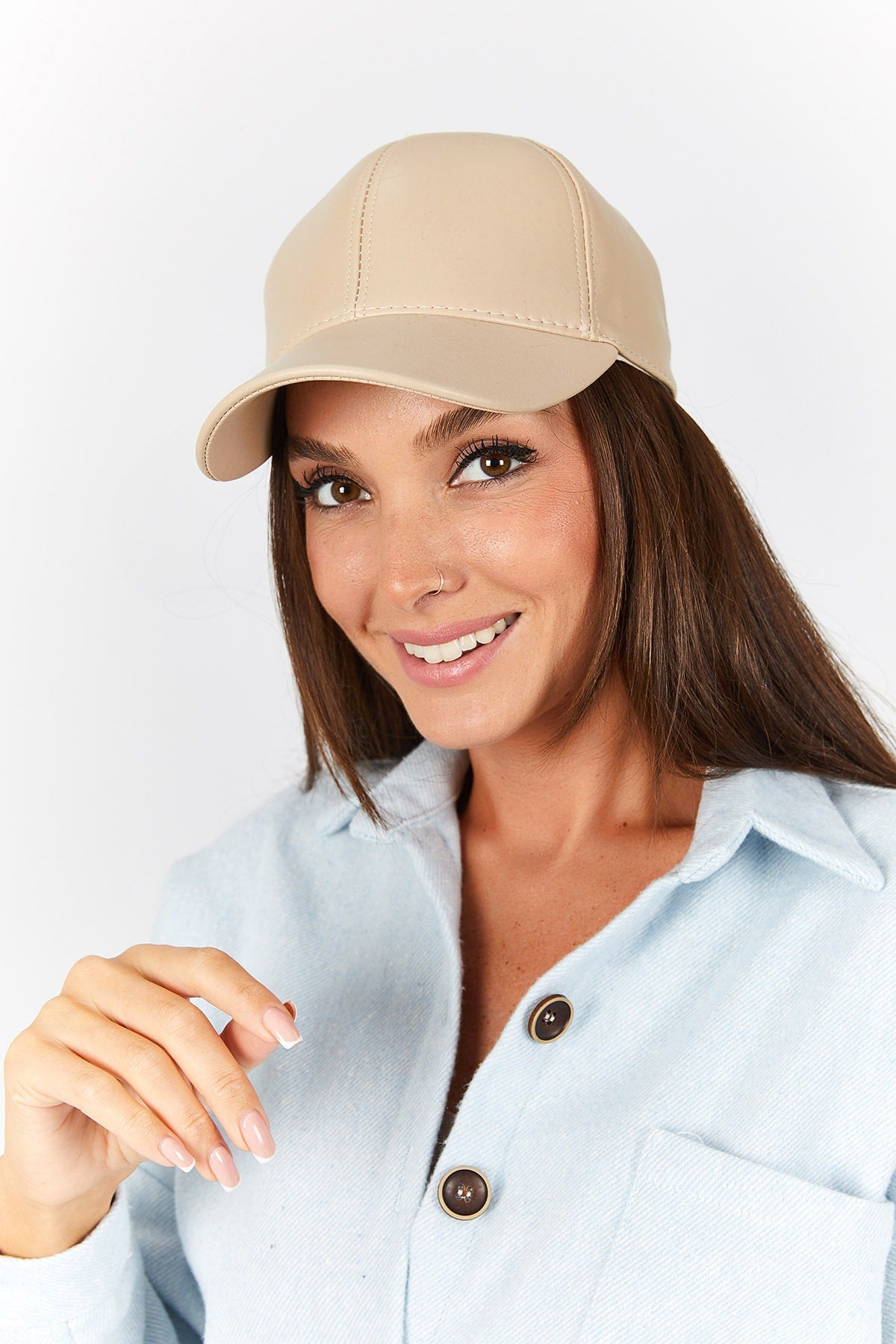 Female Beige Leather Hat ARM-22K126003