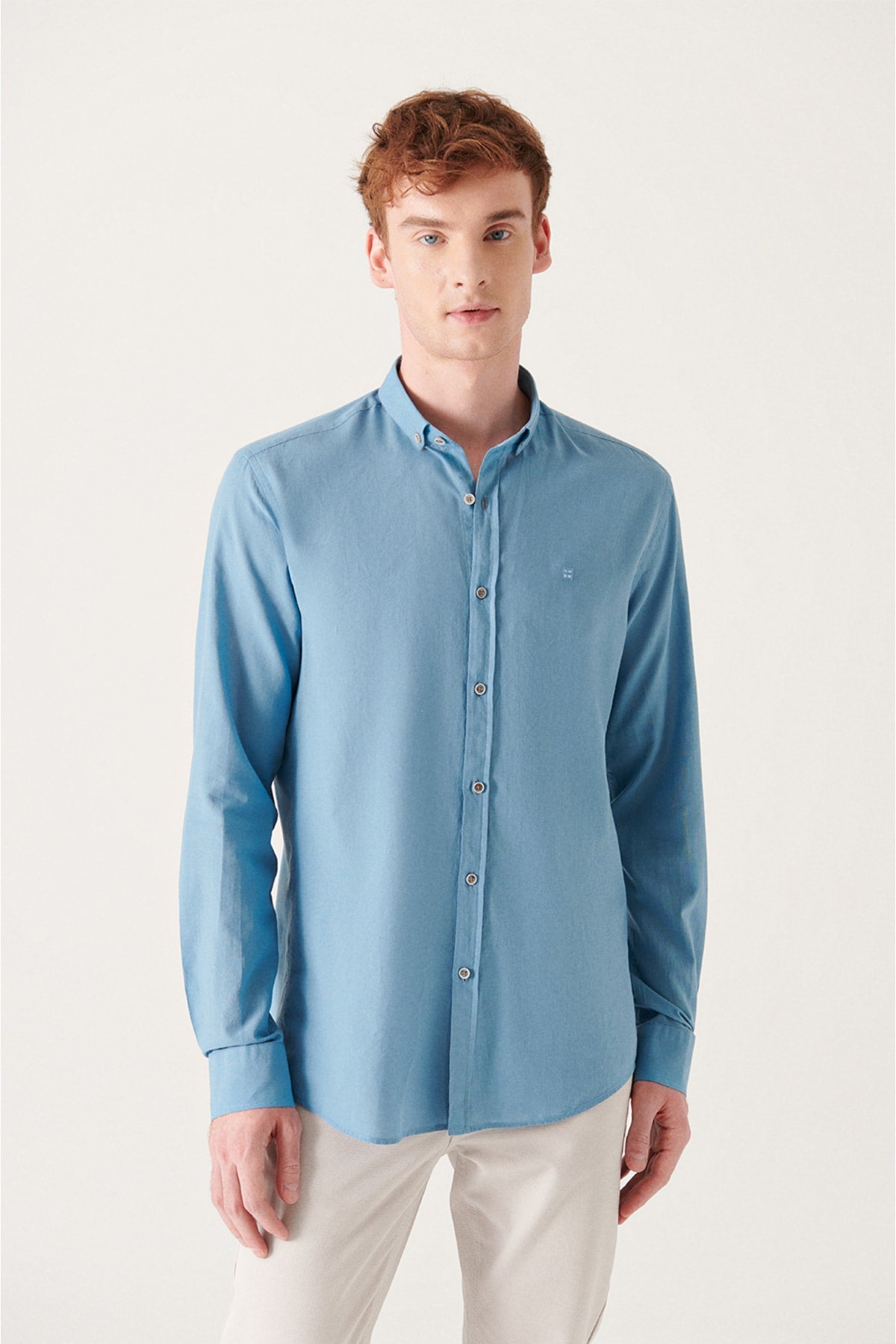Men's Indigo Oxford 100 %Cotton Regular Fit Shirt E002206