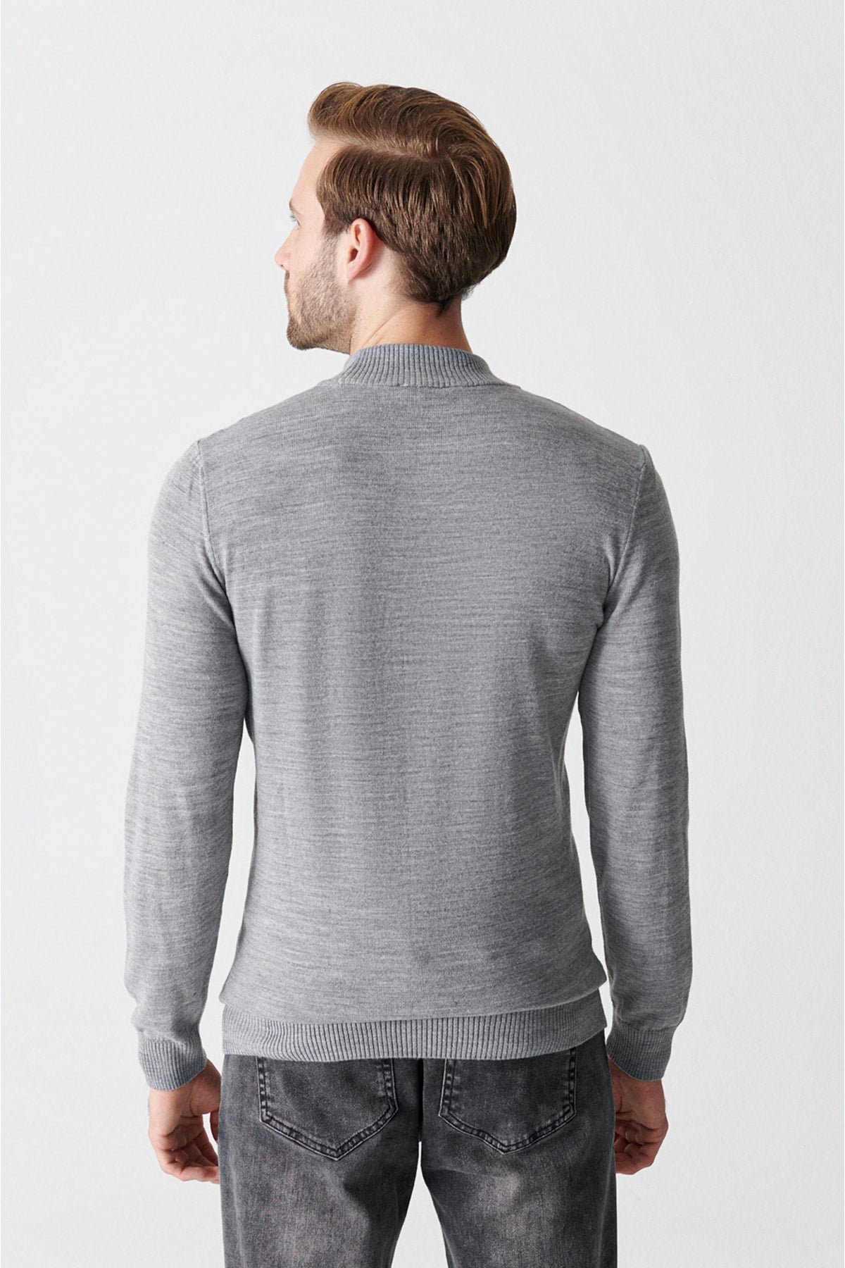 Unisex Gray Half Fisherman Neck Fifty Knitwear Sweater E005001