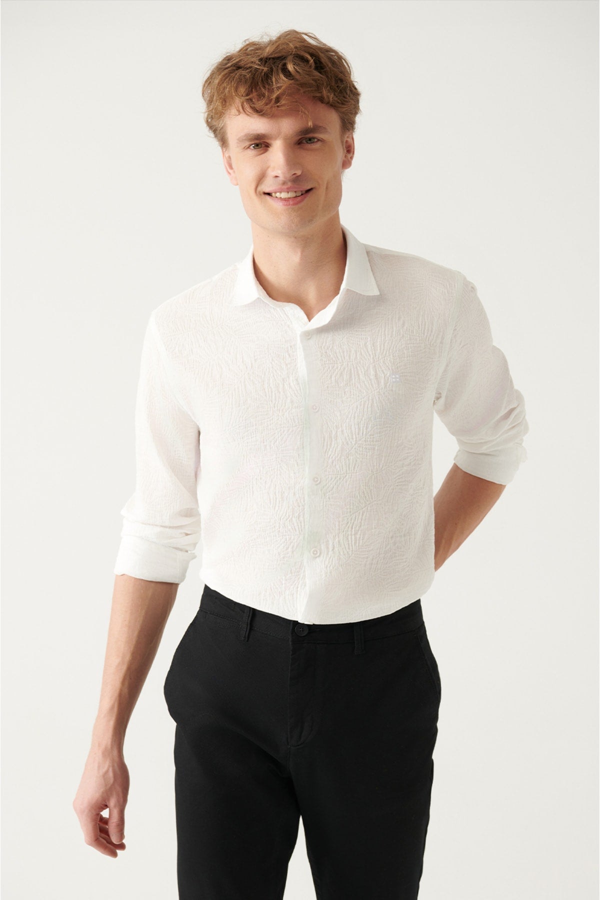 Men's white wafer cotton slim fit shirt A31y2069