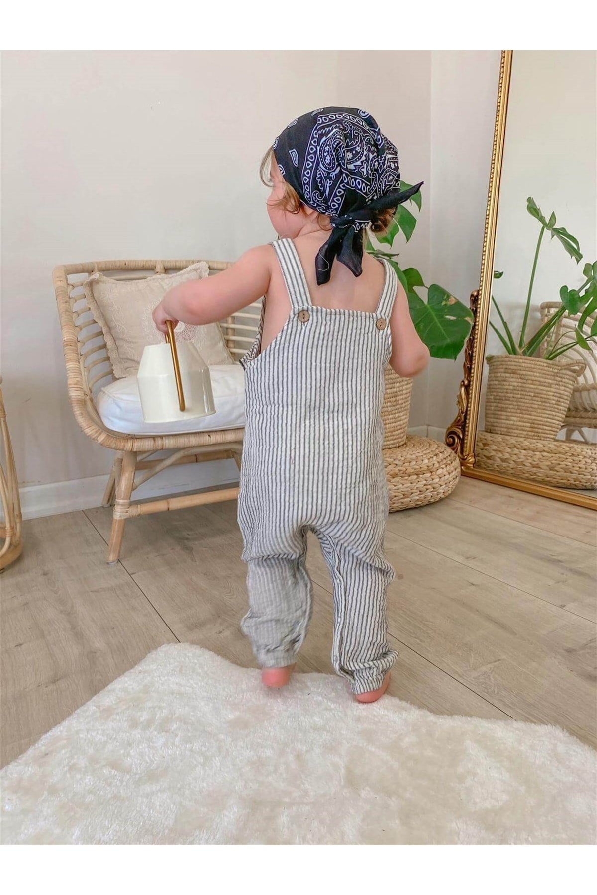 Embroidered striped DBL face hanger overalls 0-3 age smoked striped