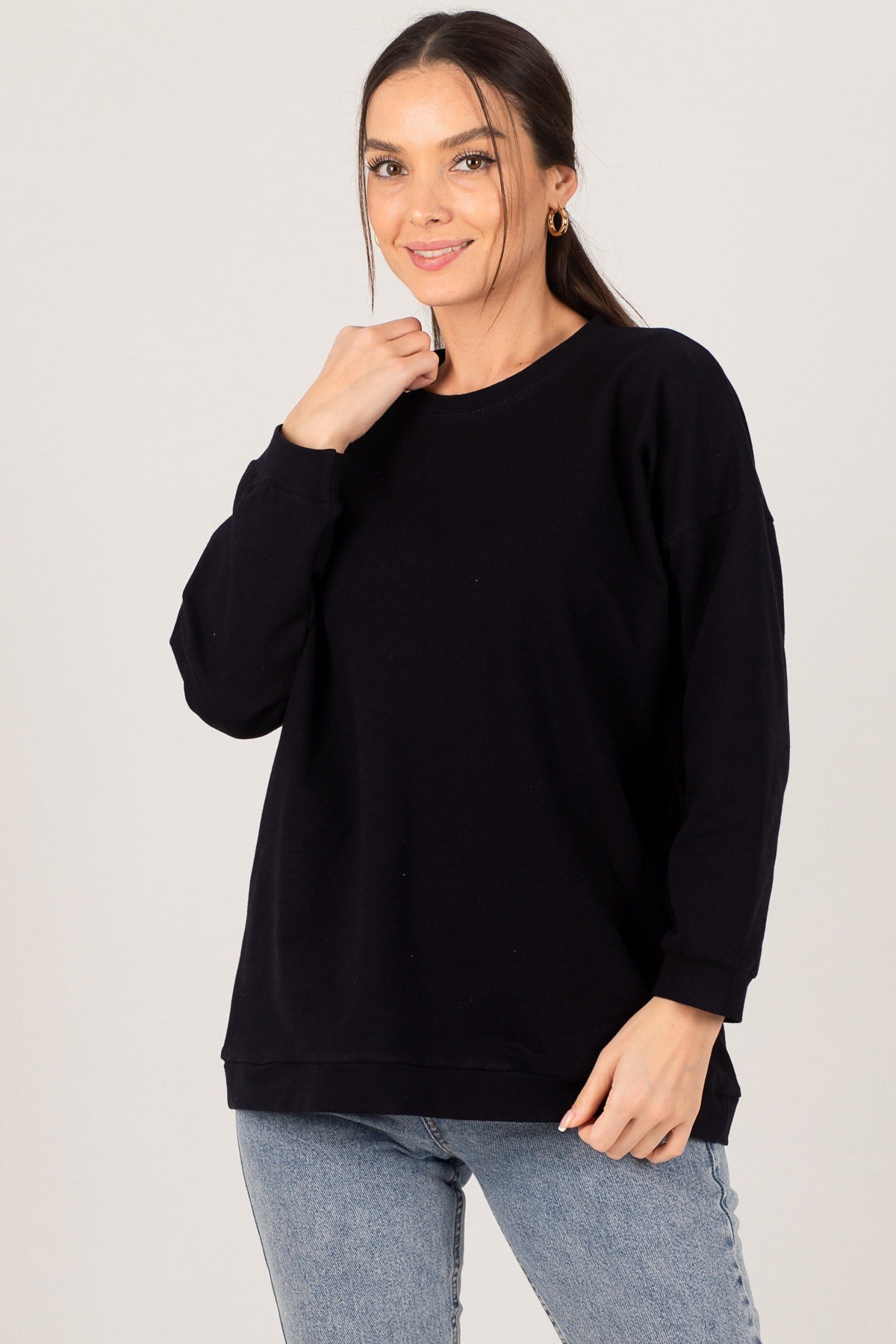 Woman Navy Blind Round Collar Sweatshirt ARM-22K024027