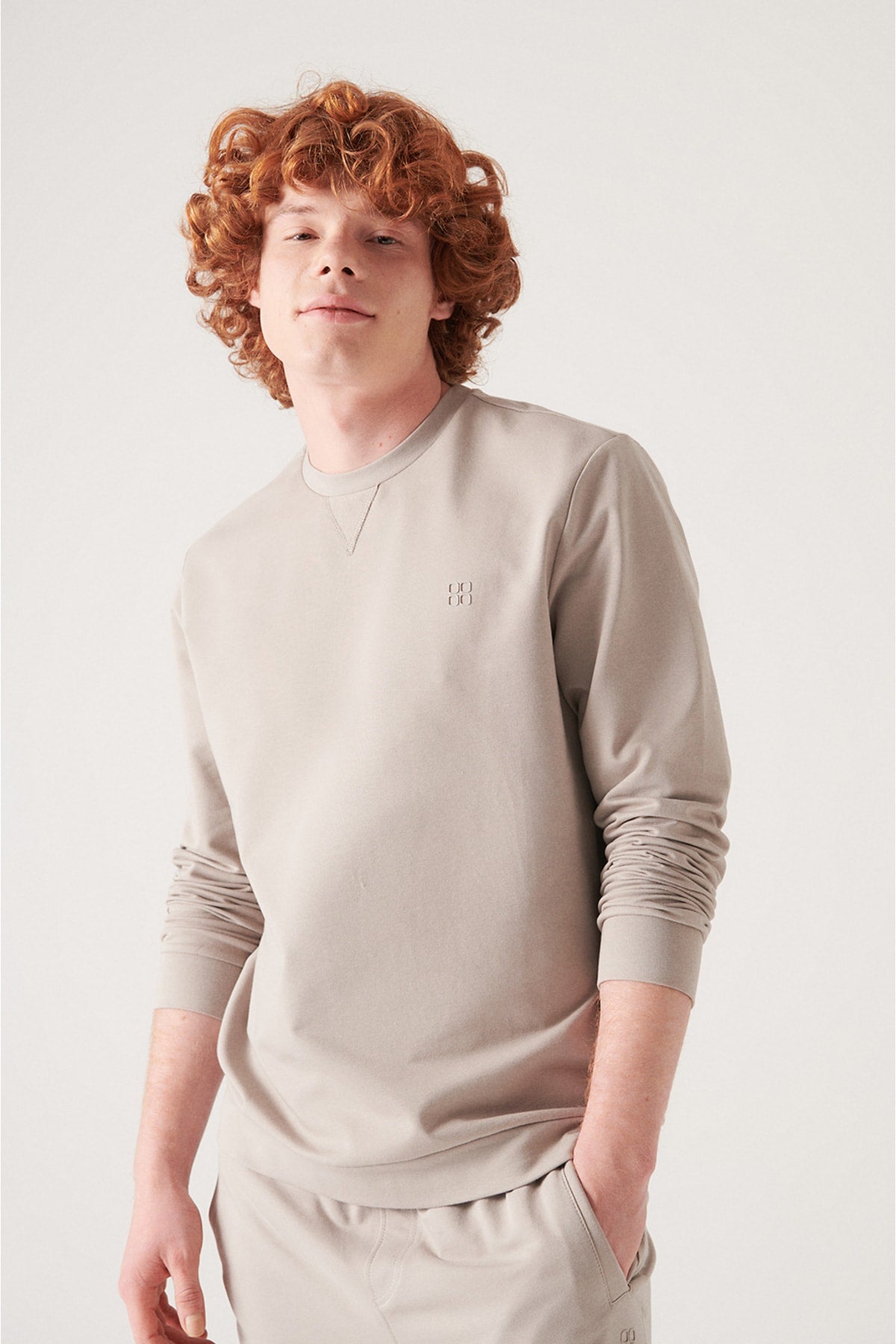 Erkek Gri Basic Pamuklu Sweatshirt E001200