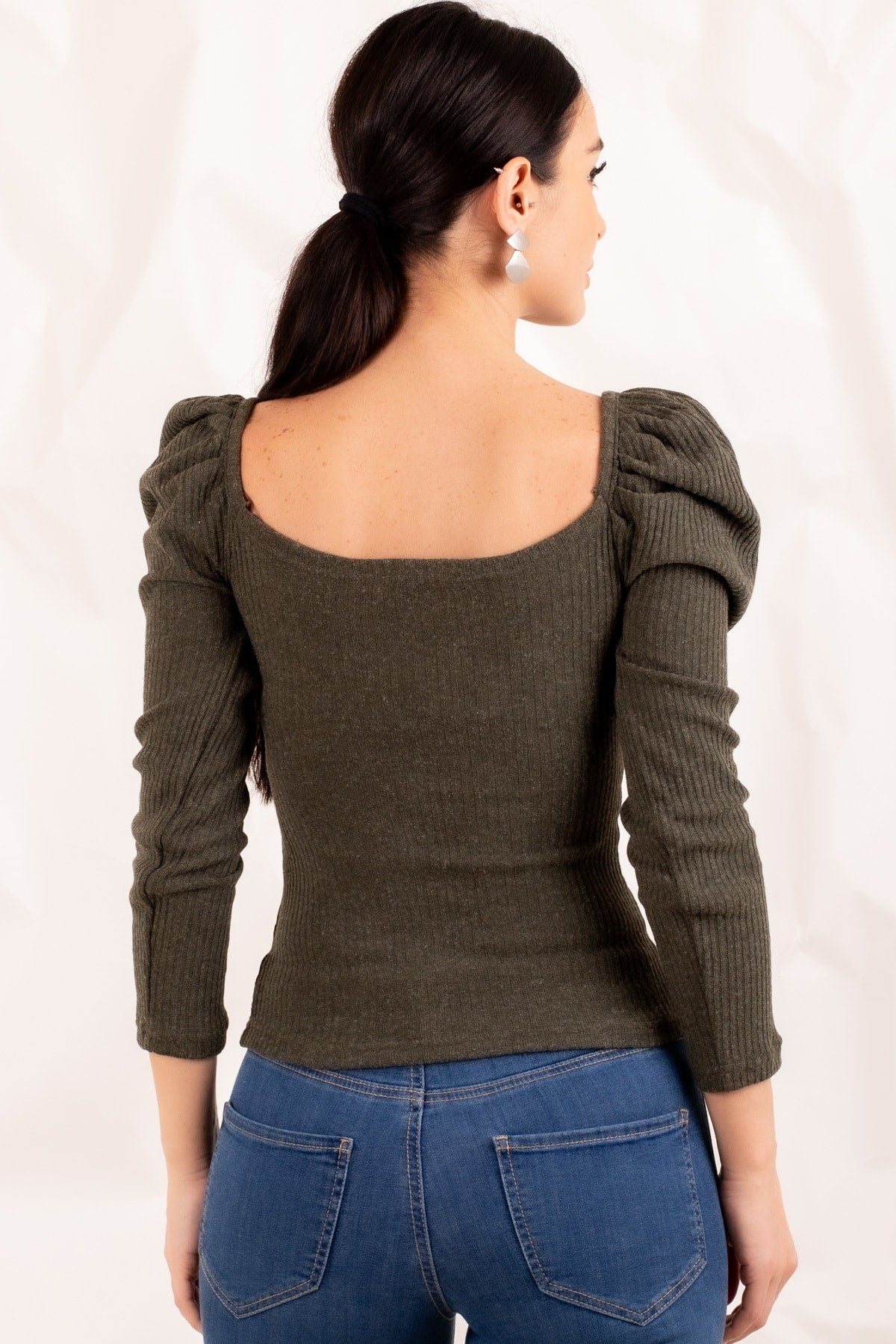 Female Khaki Square Collar Watermelon Arm Triko Sweater ARM-20K001065