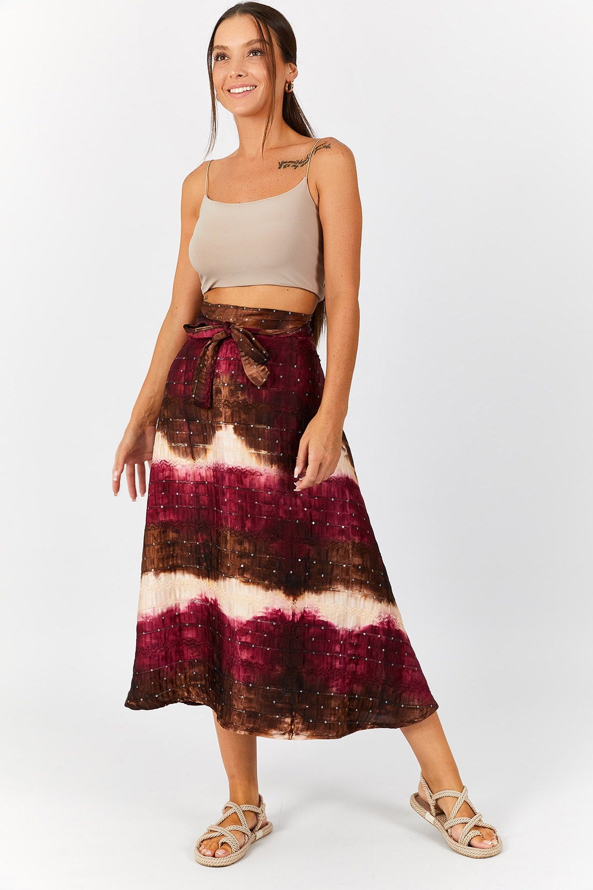 Women's Plum Batik patterned scaly waist tied skirt ARM-22Y001124