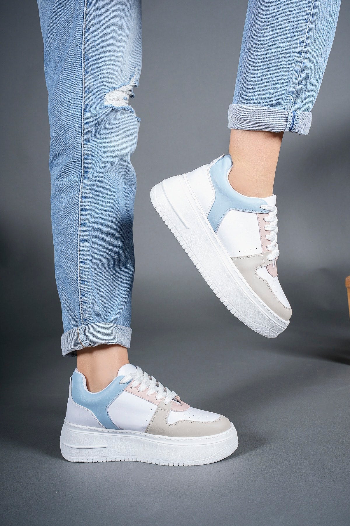 Female Sneaker 0012370 White Powder Blue Beige