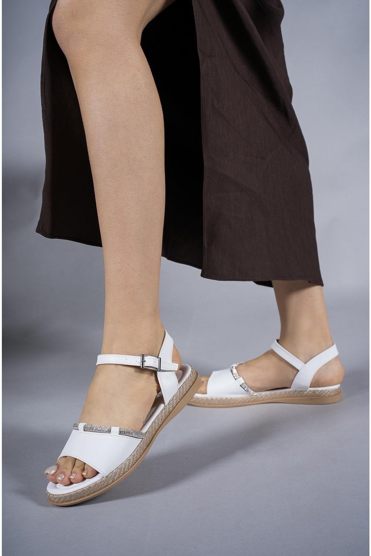 Women's Sandals Stone 0012056 White Skin