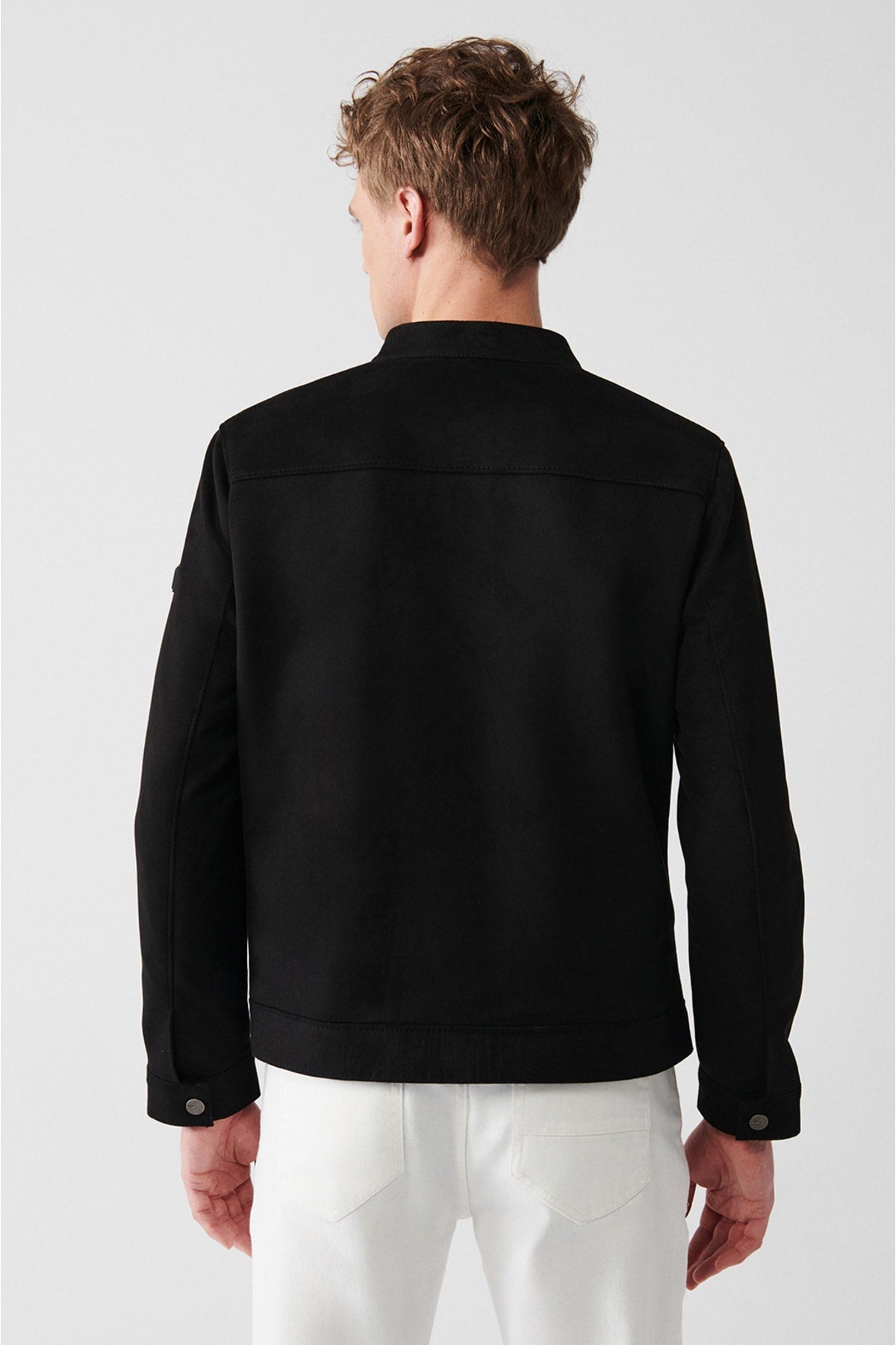 Men's black suede -looking front zipper coat B006002