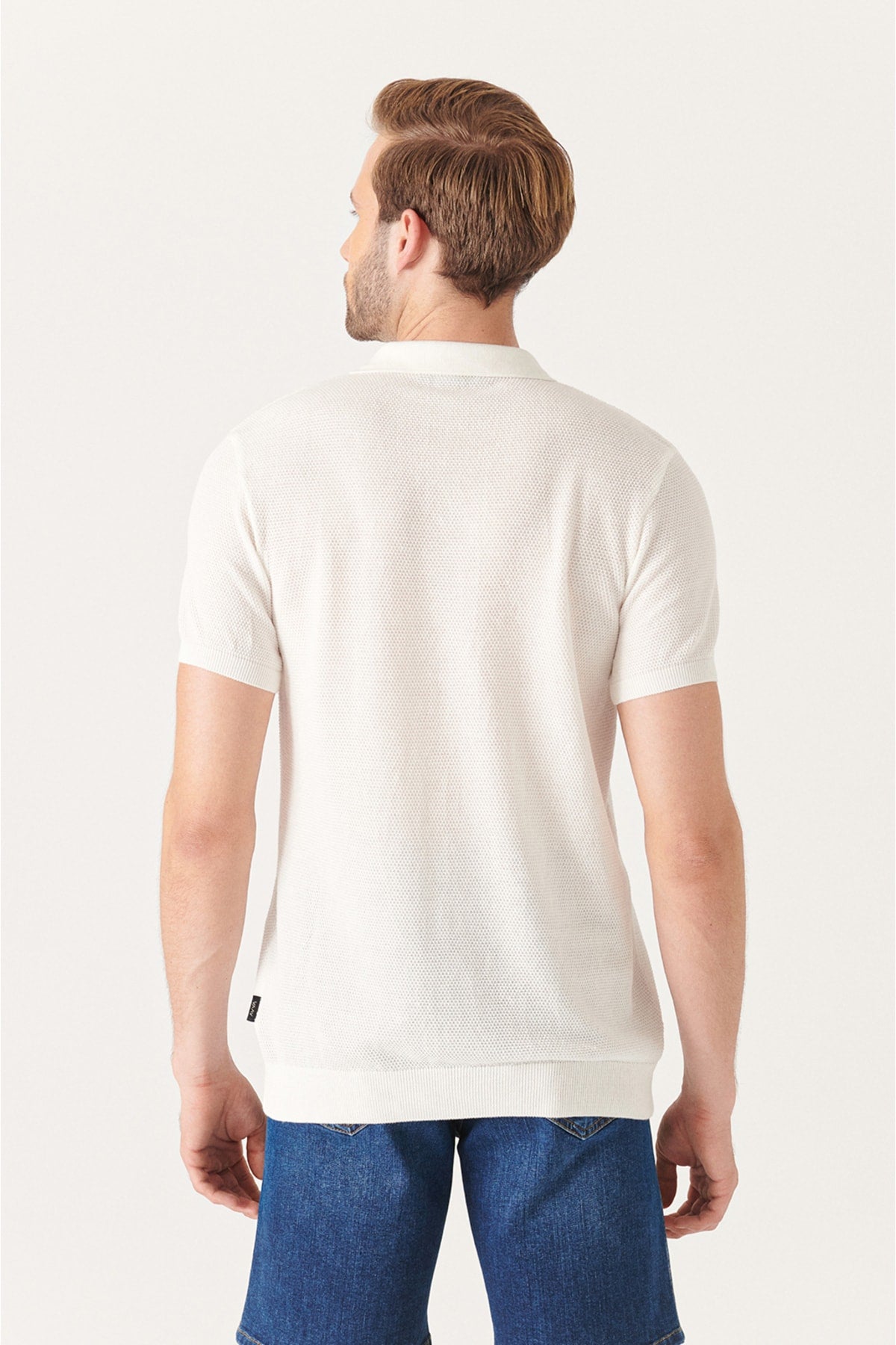 Men's White Polo Yaka texture Basic Knitwear T-Shirt B005009
