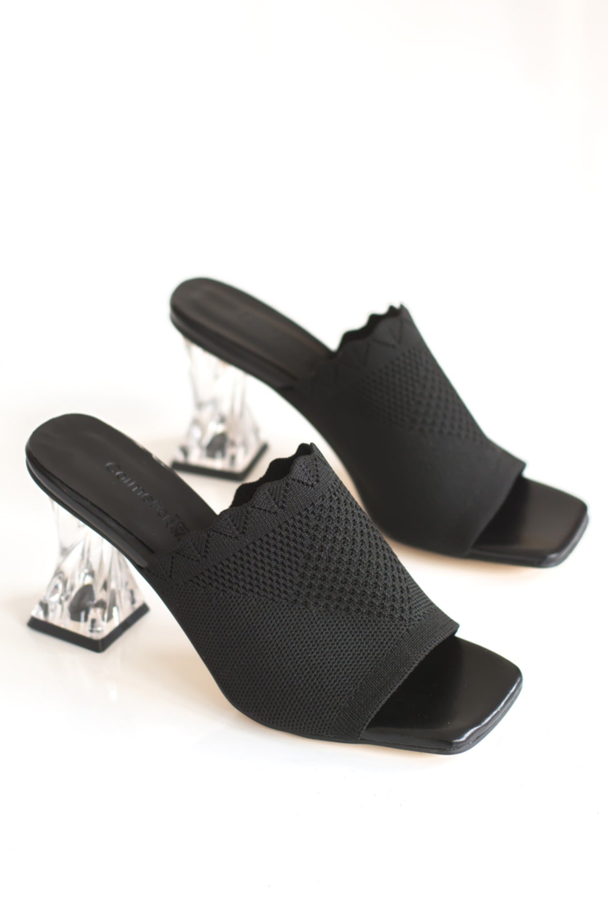 Daily Women's Knitting Lace Triko Slipper 7 cm Transparent Heel Shoes