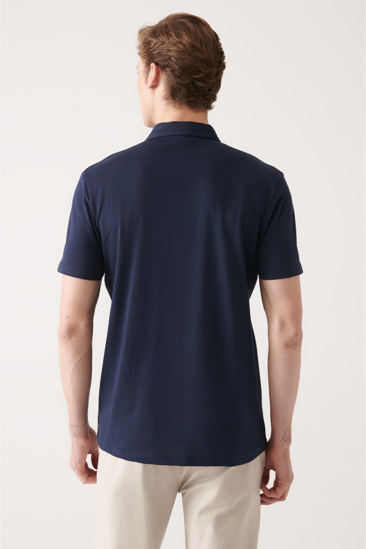 Men's navy blue polo collar knitting T-shirt E001033