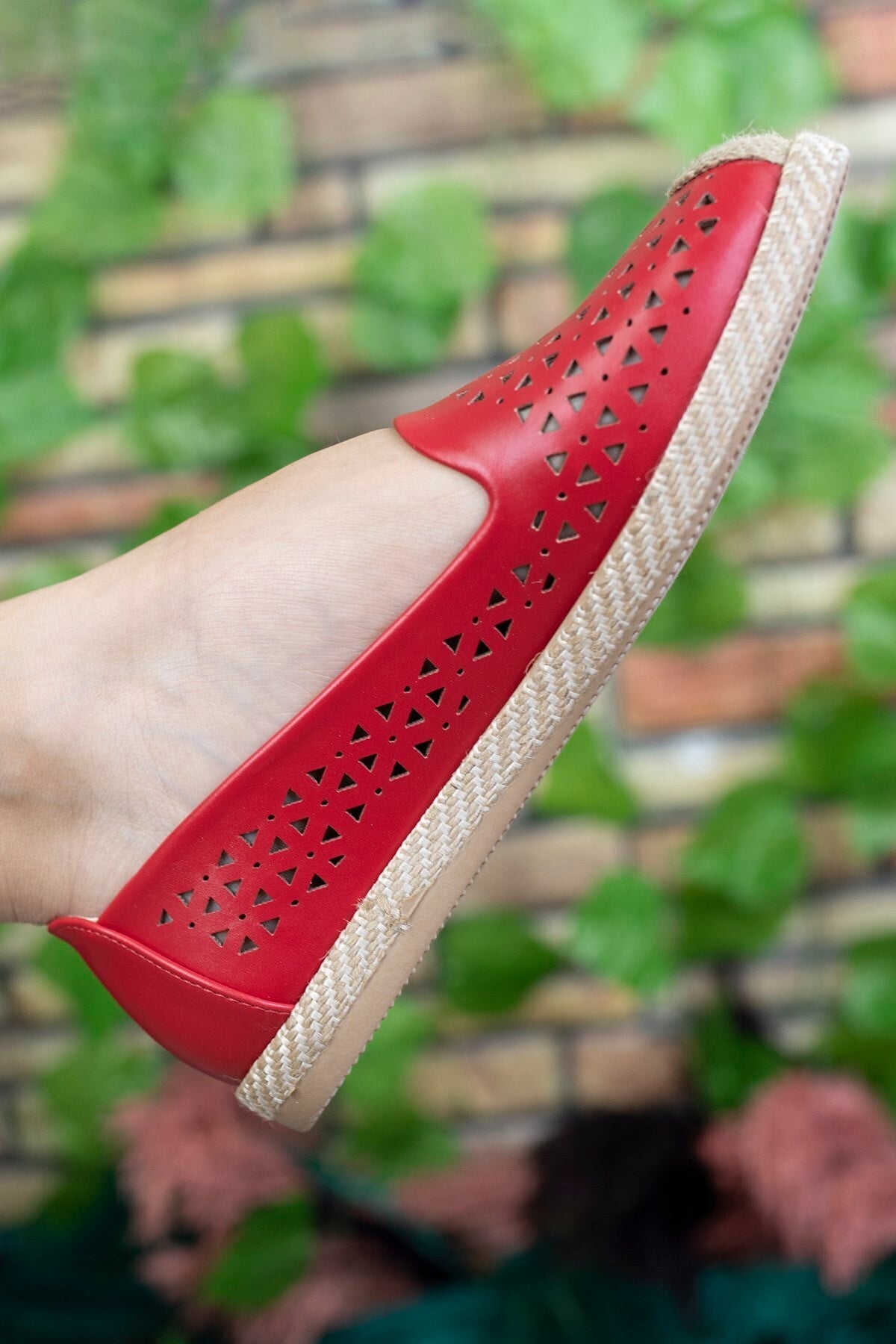 Woman Red Wicker Detail Daily Shoes