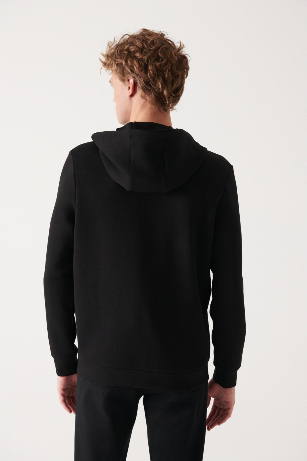 Men's black hooded cotton interlok fabric zipper sweatshirt cardigan B001102