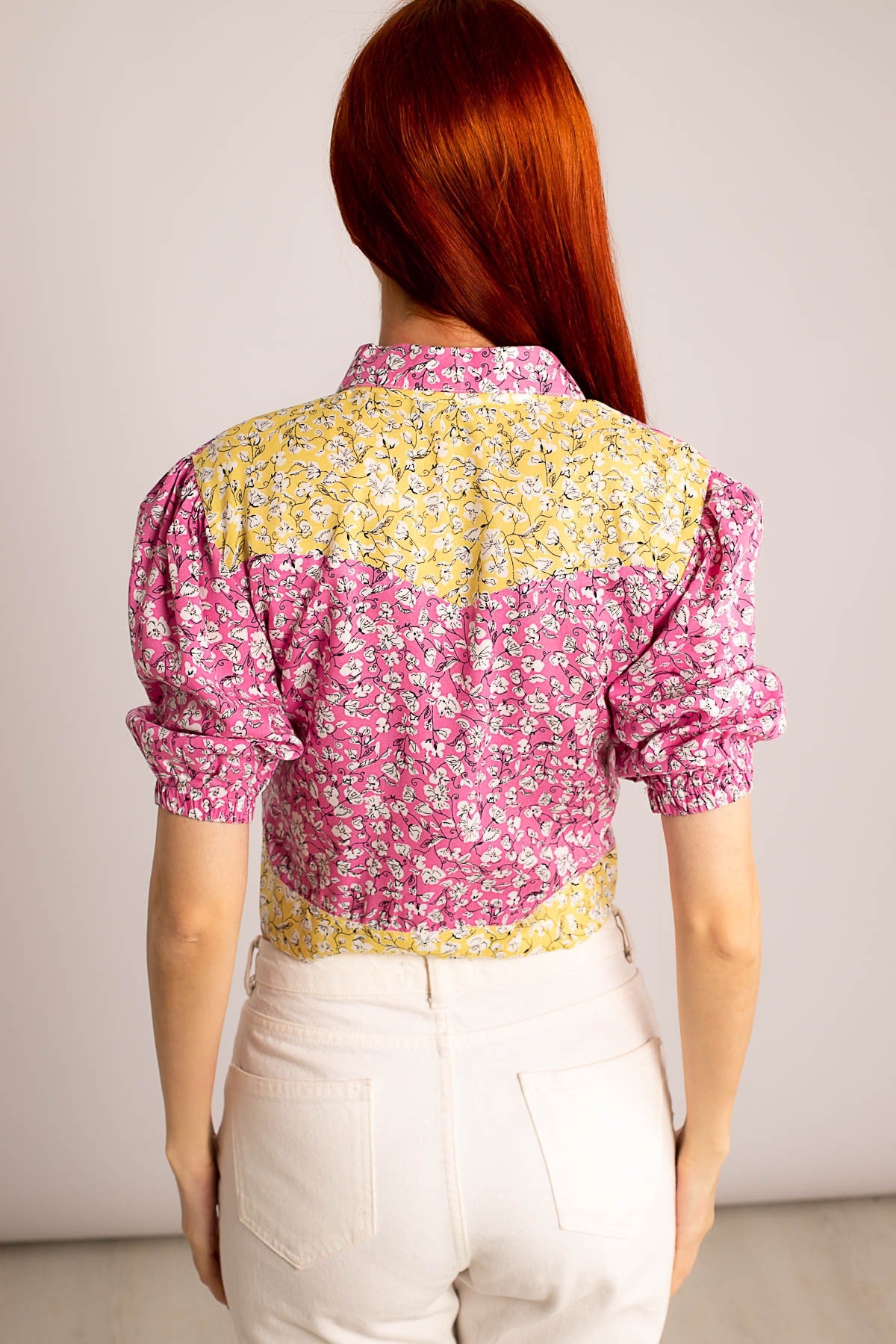 Women's Pink Lend Rubber Pocket Back Detail Crop Shirt ARM-23Y001006