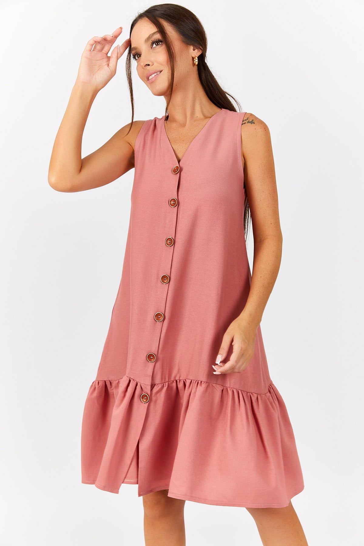 WOMEN'S ROSE DRIVER SPEP RISKED front buttoned sleeveless dress ARM-221153