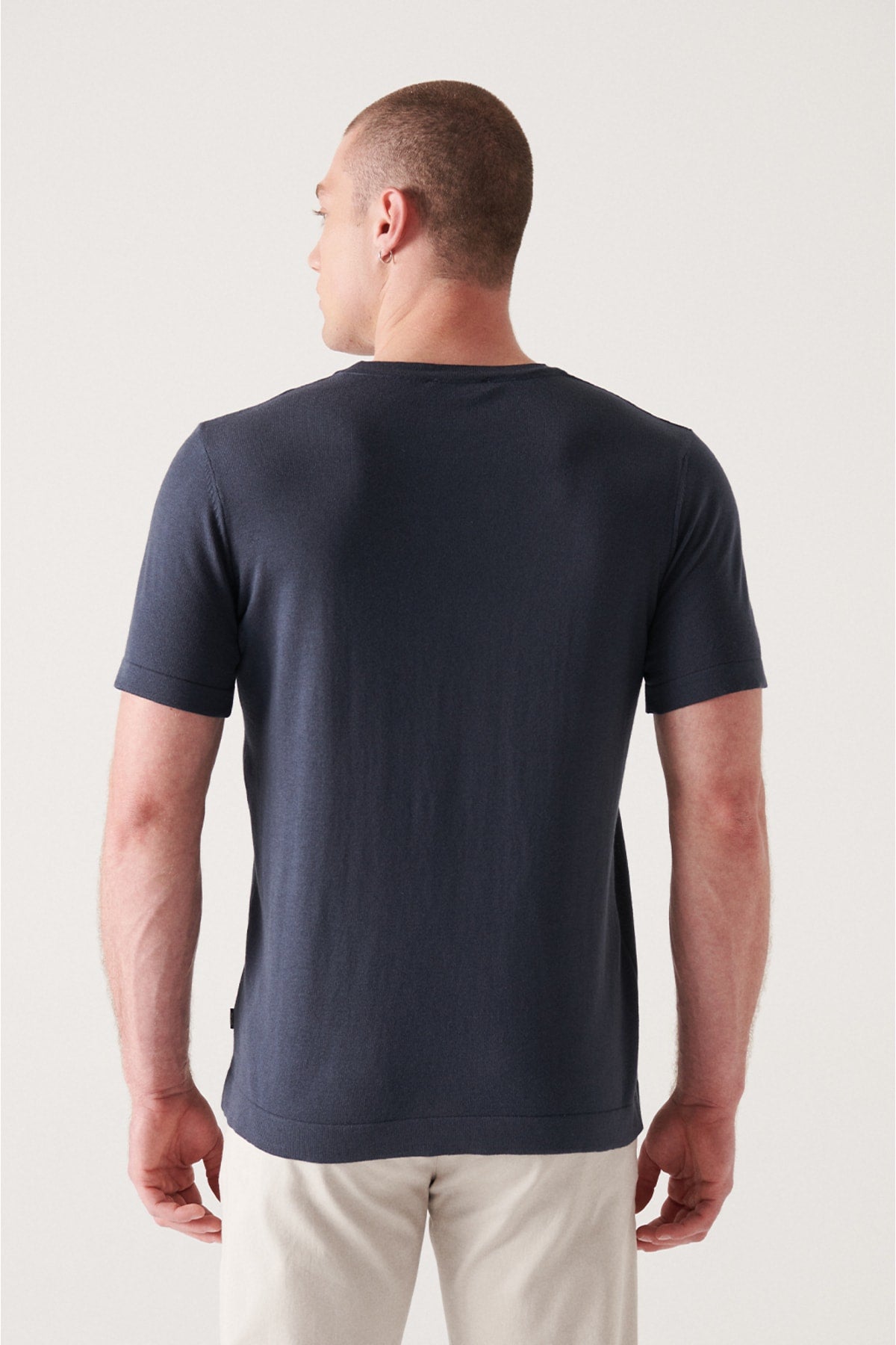 Men's Navy Bike Neck Flat Knitwear T-Shirt E005011