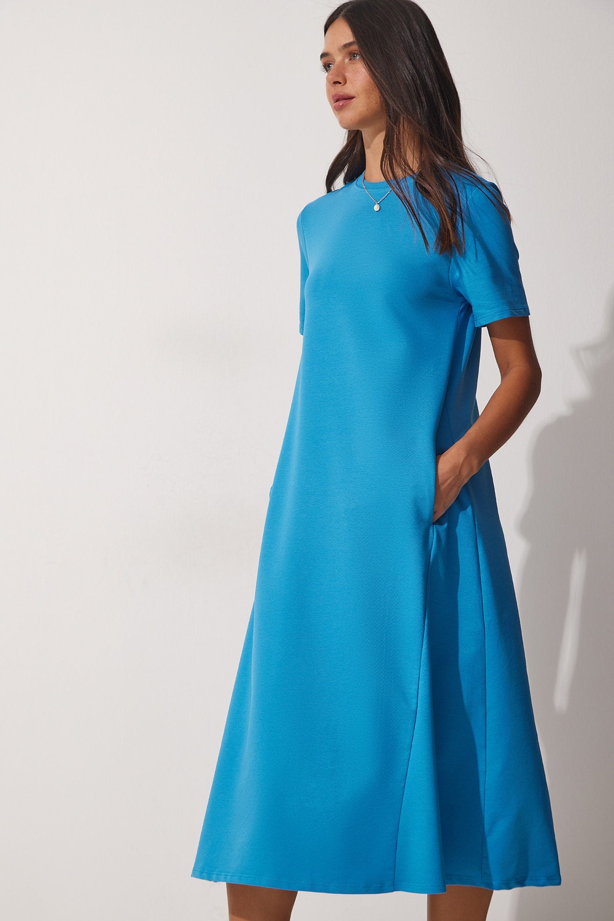 Women's Blue A Cut Summer Combed Dress Ub00060