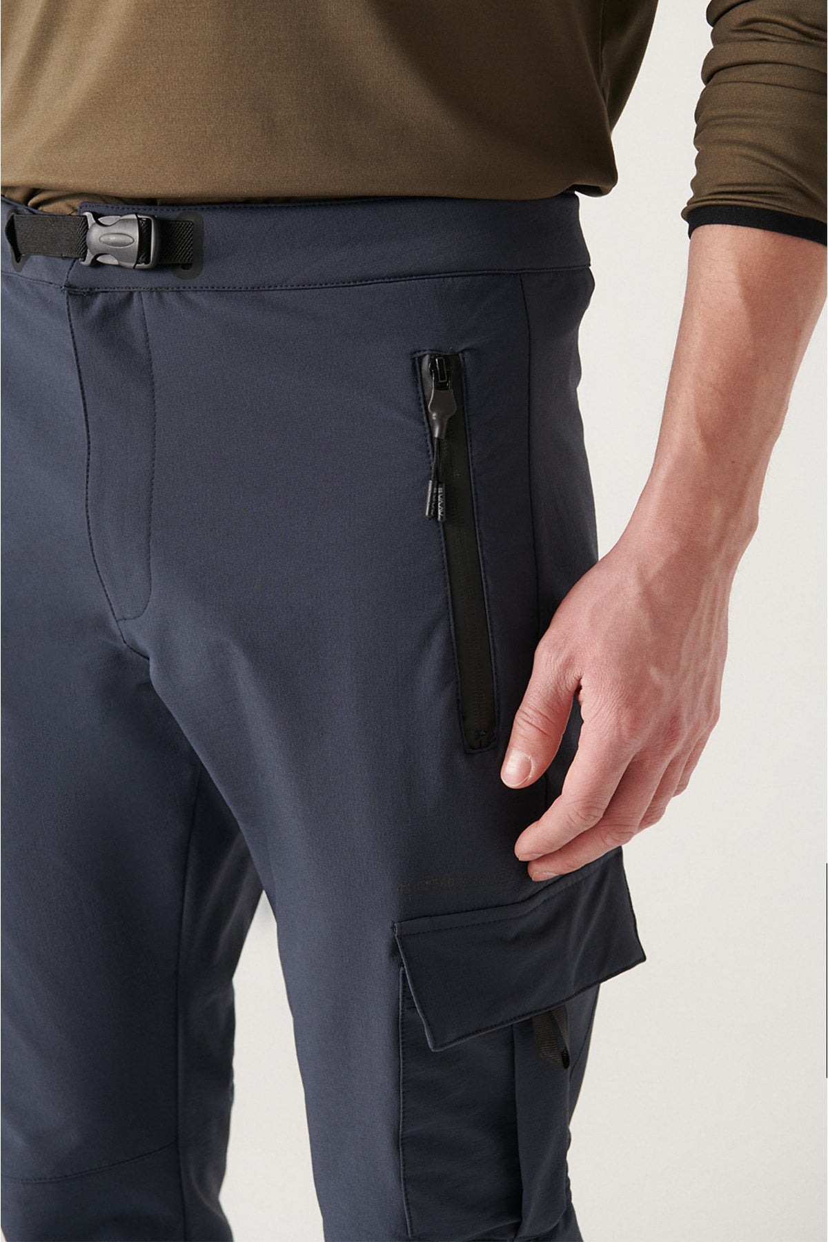 Men's Dark Navy Blue Cargo Pocket Water Property Windproof Slim Fitoor Pants A22y3043