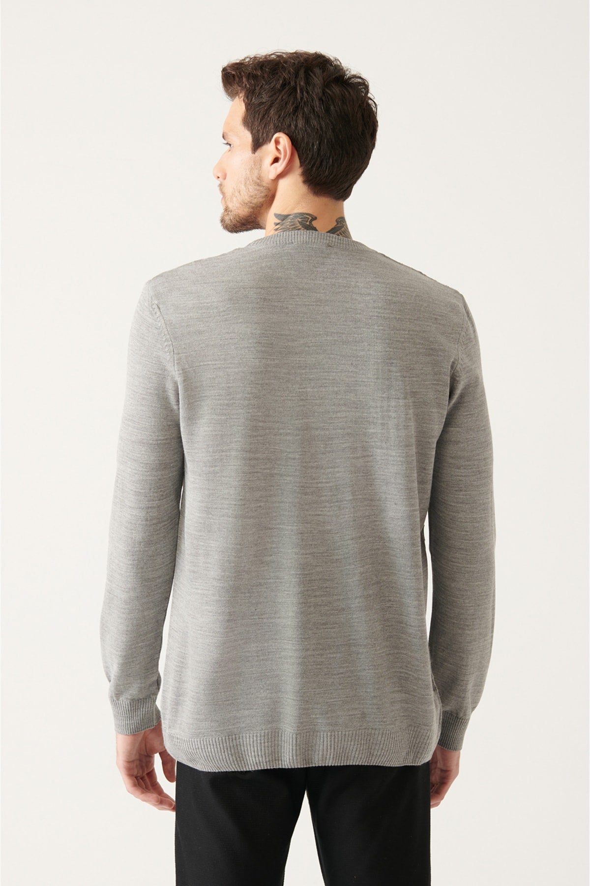 Men's gray bicycle collar front textured regular fit knitwear sweater a22y5072