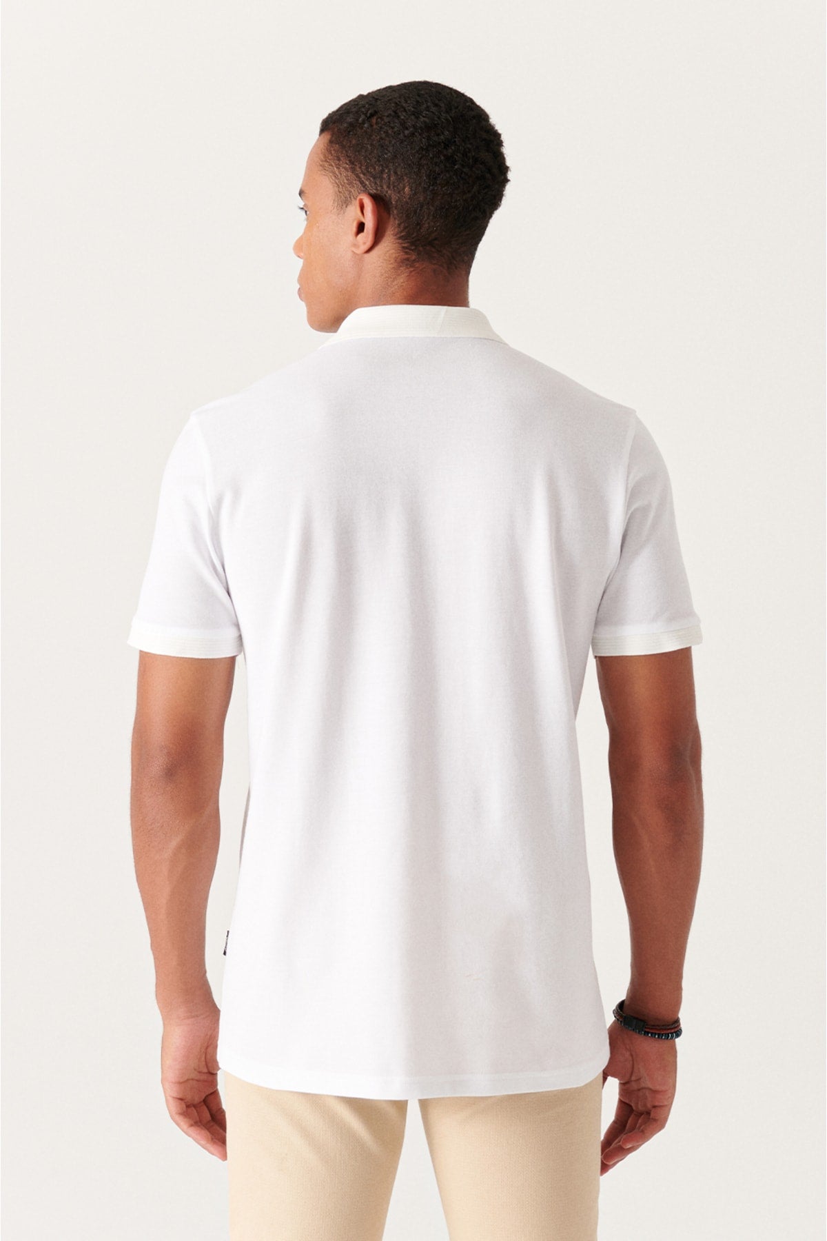 Male 100 %Cotton White Polo Yaka Flat T-Shirt E001027