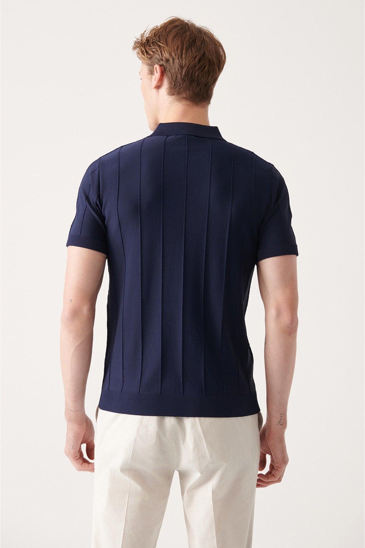 Men's Navy Blue Polo Yaka Zipper Wick Knit Detailed Triko T-Shirt A31y5009