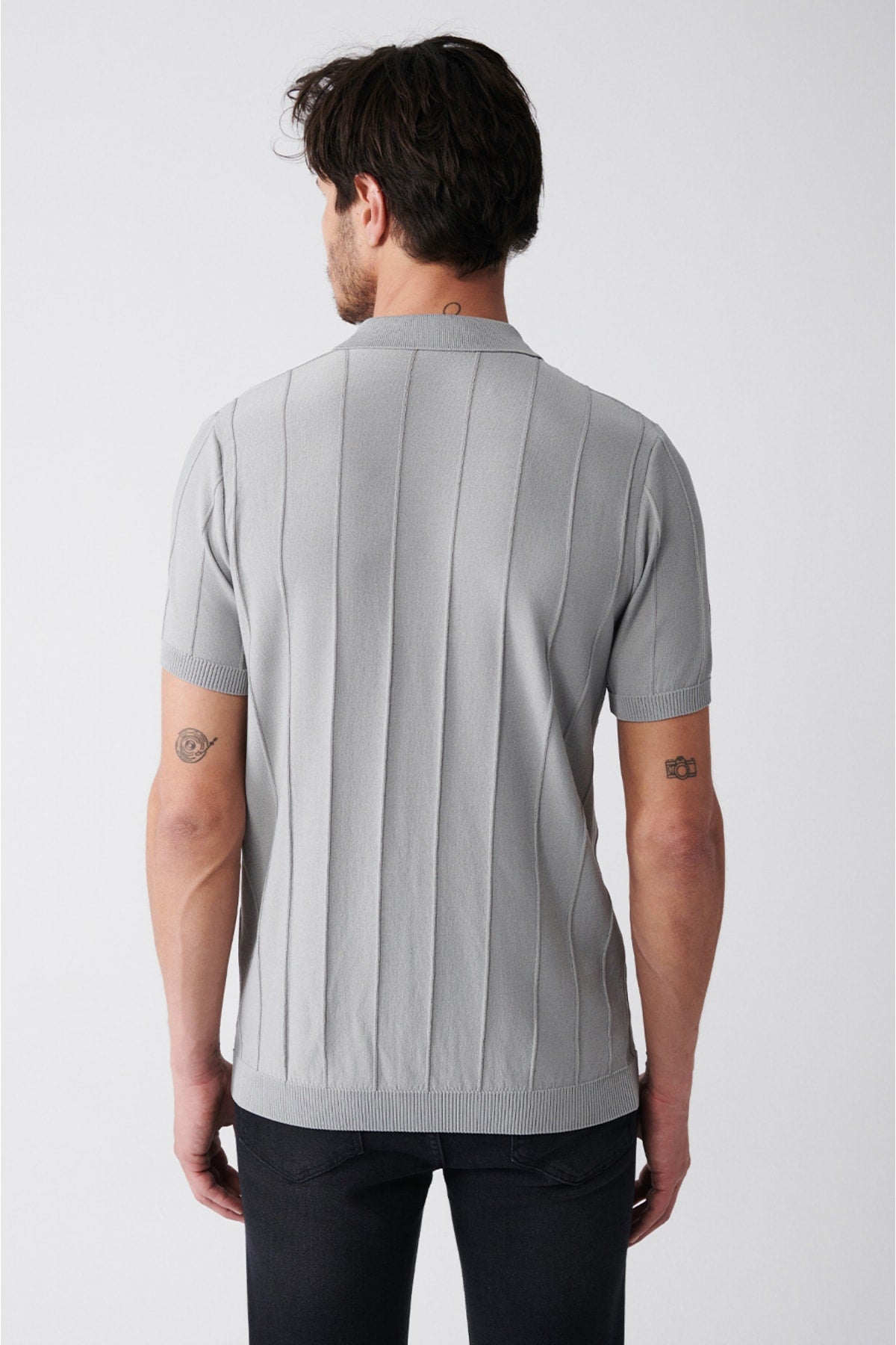 Men's Gray Polo Yaka Zipper Wick Knit Detailed Triko T-Shirt A31y5009