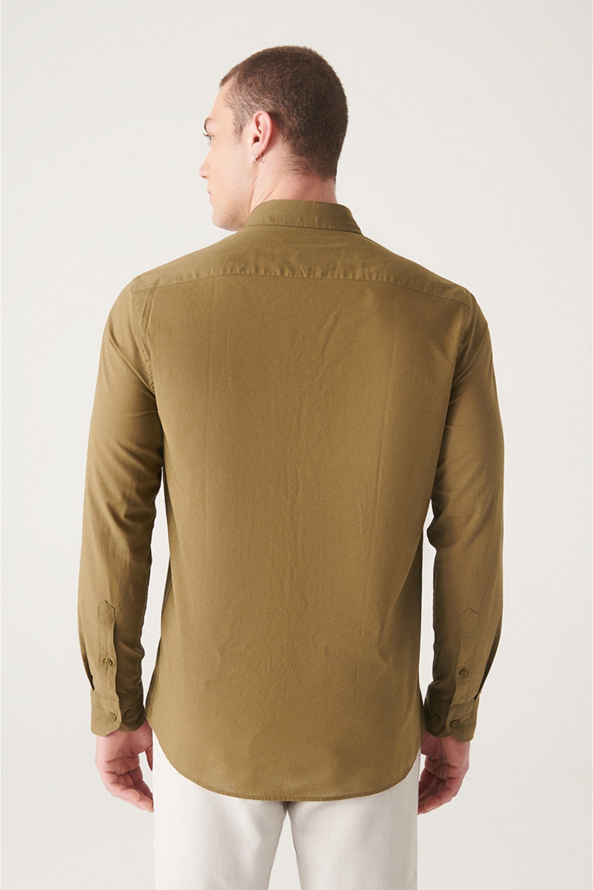 Male Khaki Oxford 100 %Cotton Regular Fit Shirt E002206