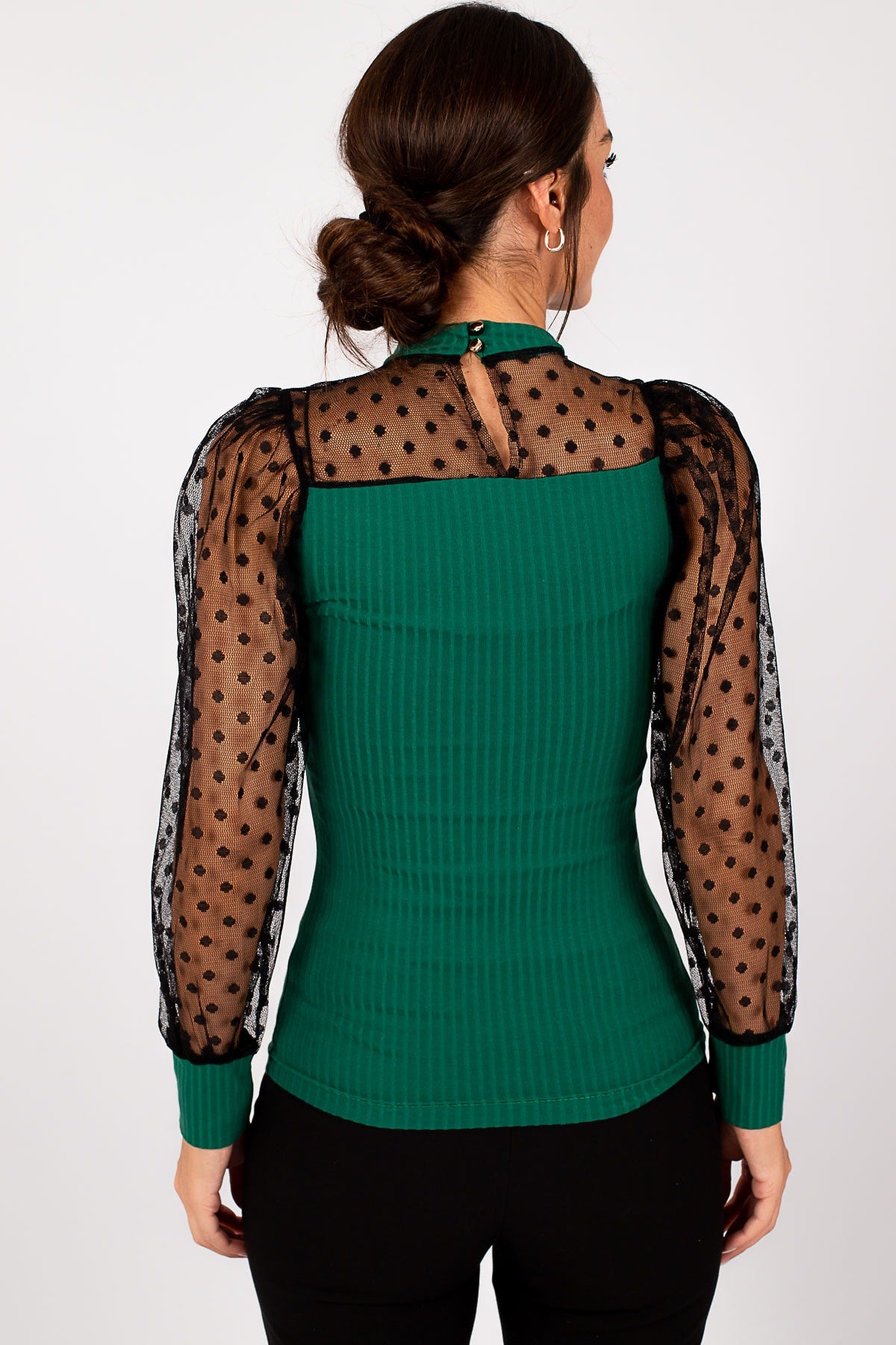 Female green arm and top lace front frilly blouse ARM-22K001051