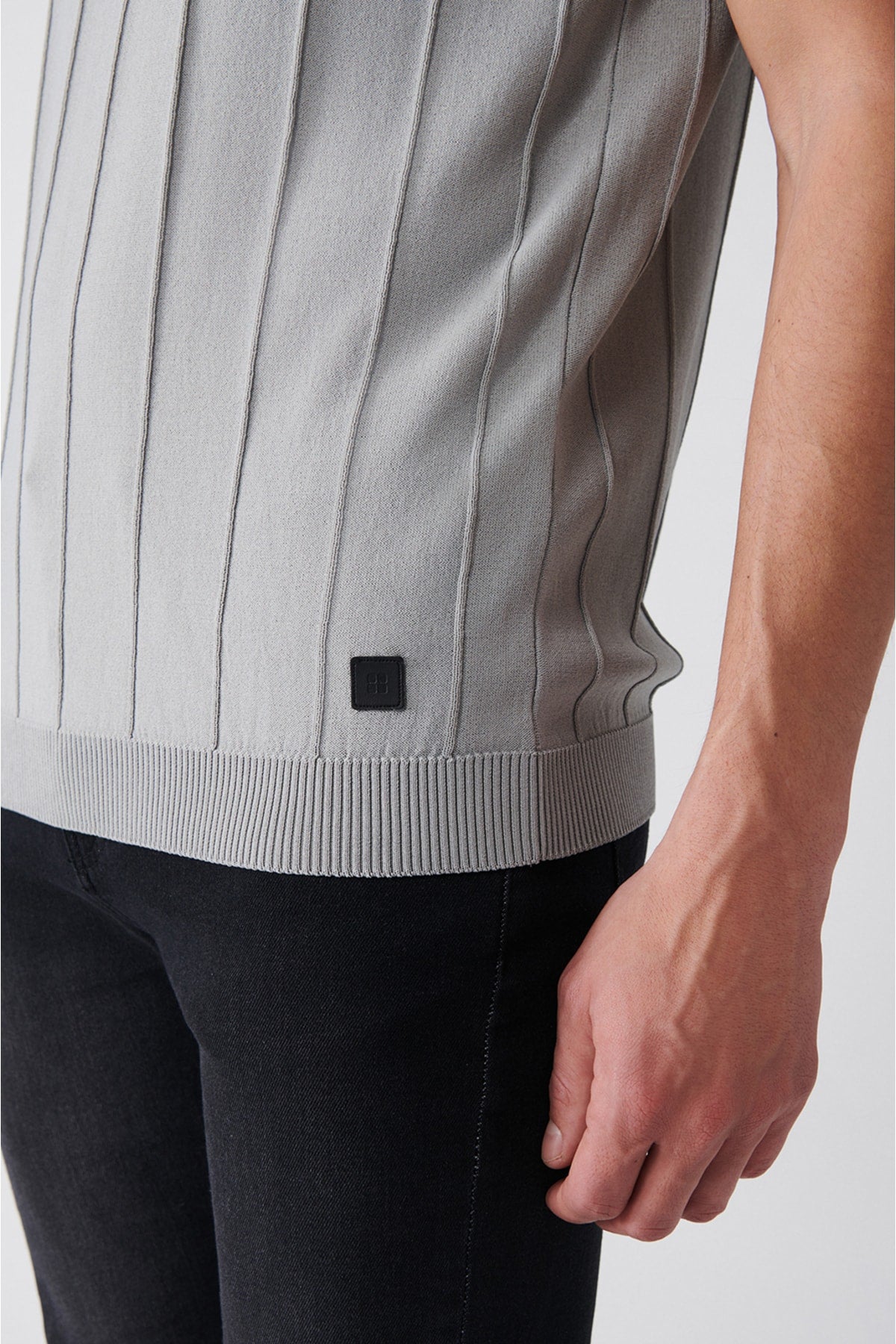 Men's Gray Polo Yaka Zipper Wick Knit Detailed Triko T-Shirt A31y5009