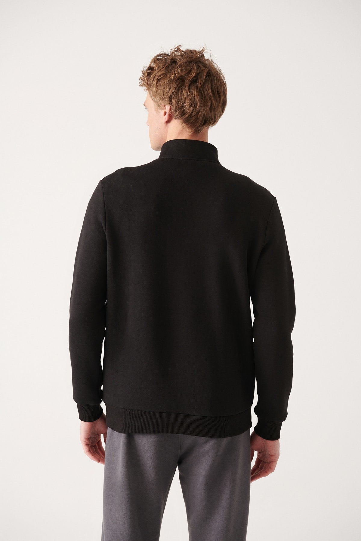 Unisex Black upright collar zipper Içi fleece cold -proof 3 IP Sweatshirt