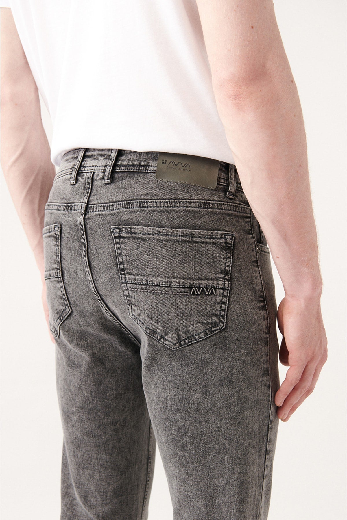 Men's black bleach washing lycra slim fit jean pants A31y3505