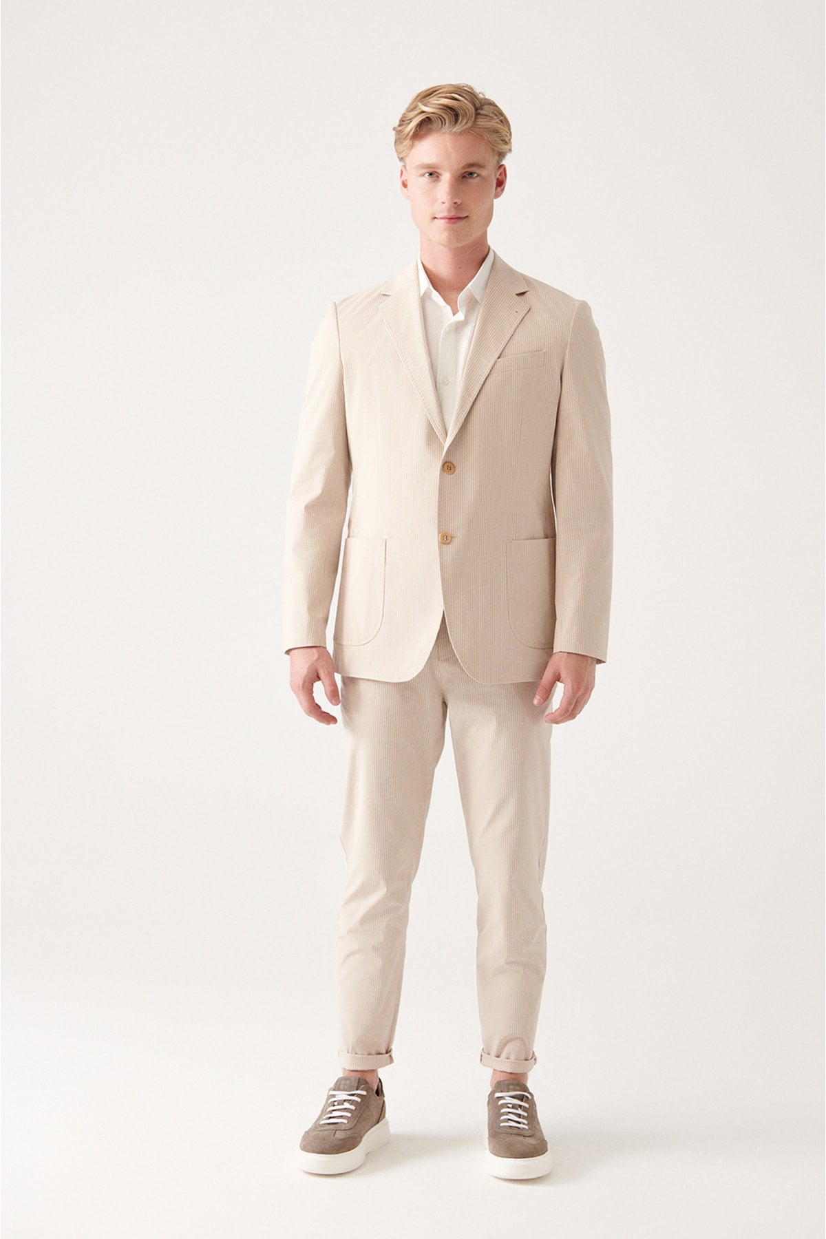 Men's Beige Cotton Founded Double Slit Jacket A31y4006