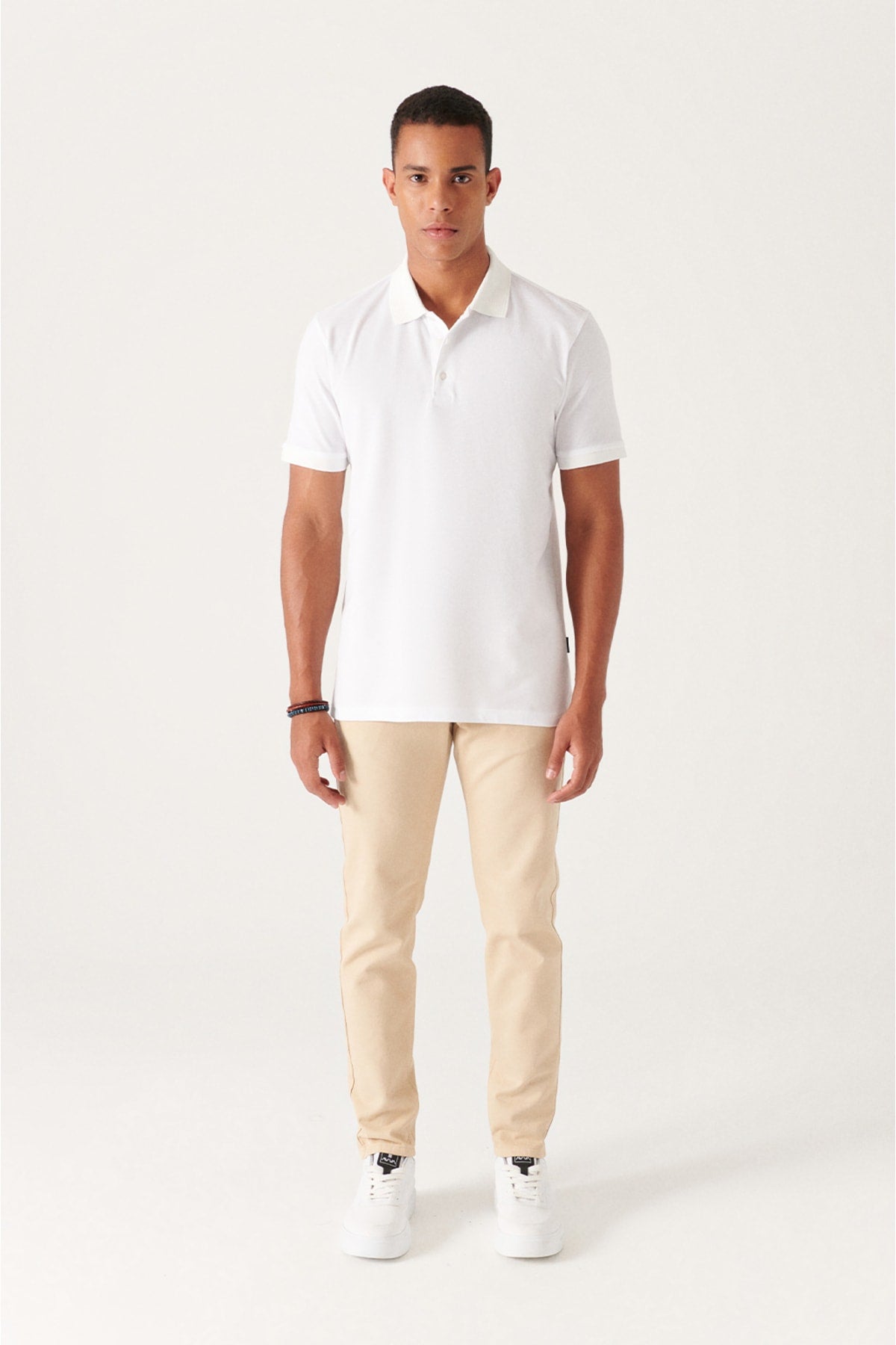 Male 100 %Cotton White Polo Yaka Flat T-Shirt E001027