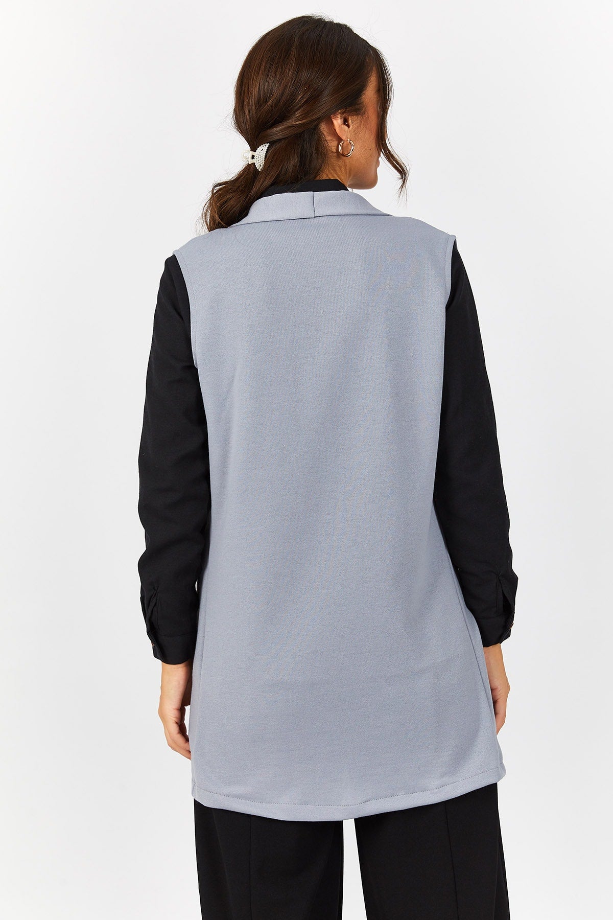 Women's Gray Collar Long Vest ARM-20K001024