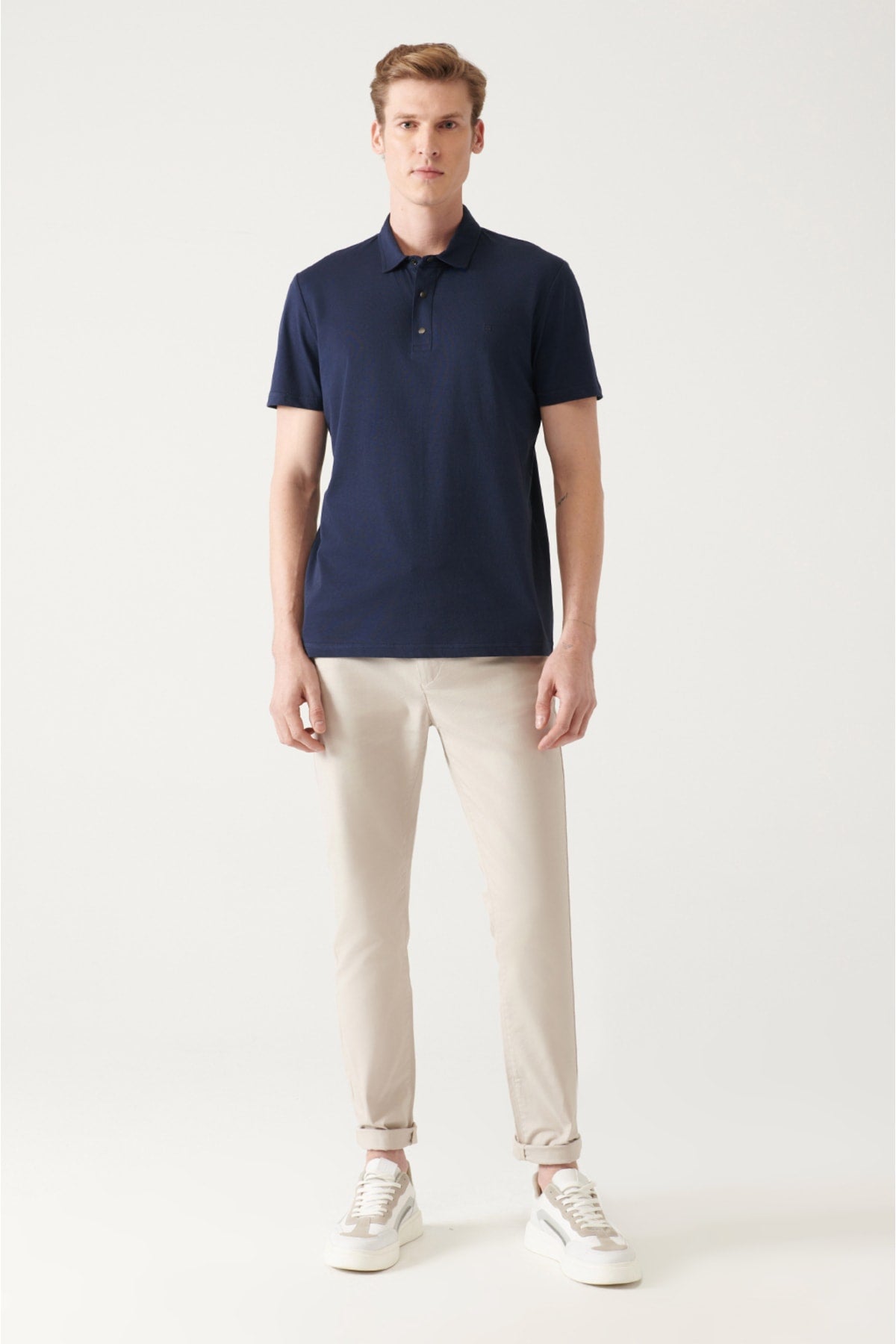 Men's navy blue polo collar knitting T-shirt E001033