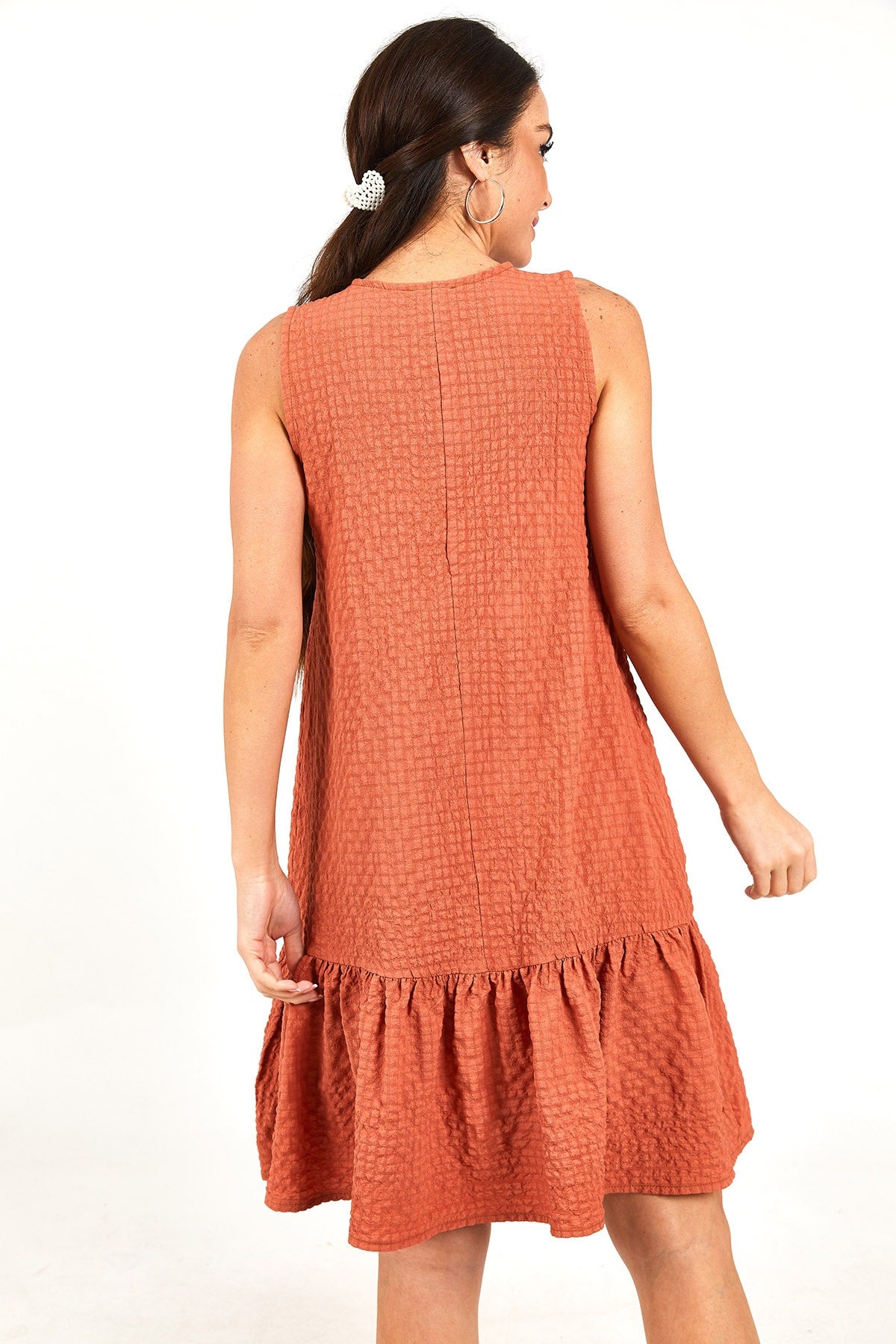 Woman Salmon V-Neck Ethnic Pattern Under Sleeveless Sleeveless Bürümcük Dress ARM-221071