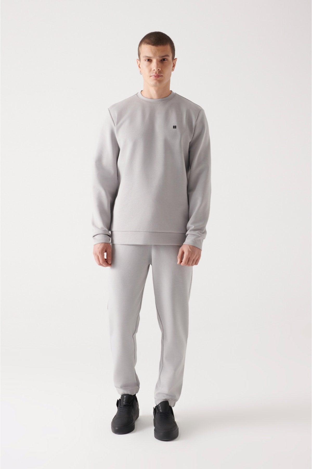 Men's gray bike collar cotton interlok fabric basic sweatshirt B001100