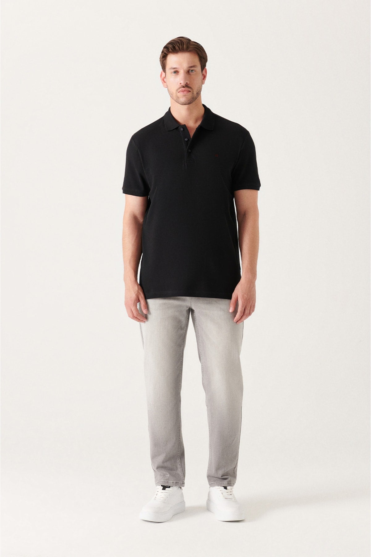 Erkek Siyah Basic Pamuklu Polo Yaka T-shirt E001004