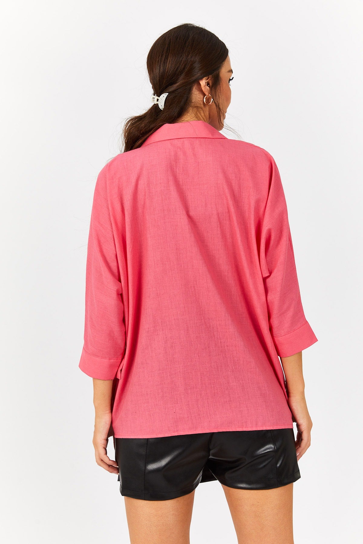 Women's Fuchsia pocket shabby linen shirt ARM-21Y001035