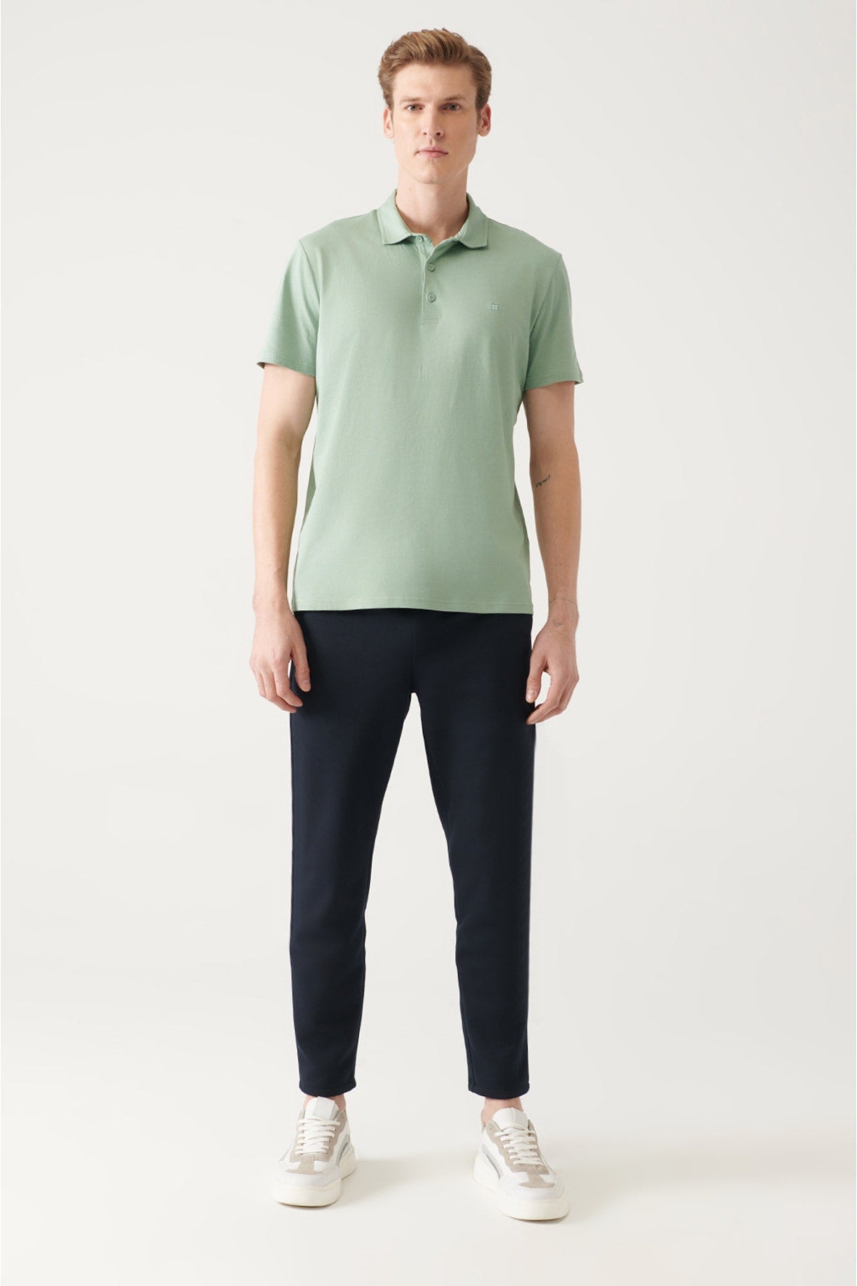 Water Green Curlled Neck 100 %Cotton Regular Fit Polo Yaka T-shirt E001035