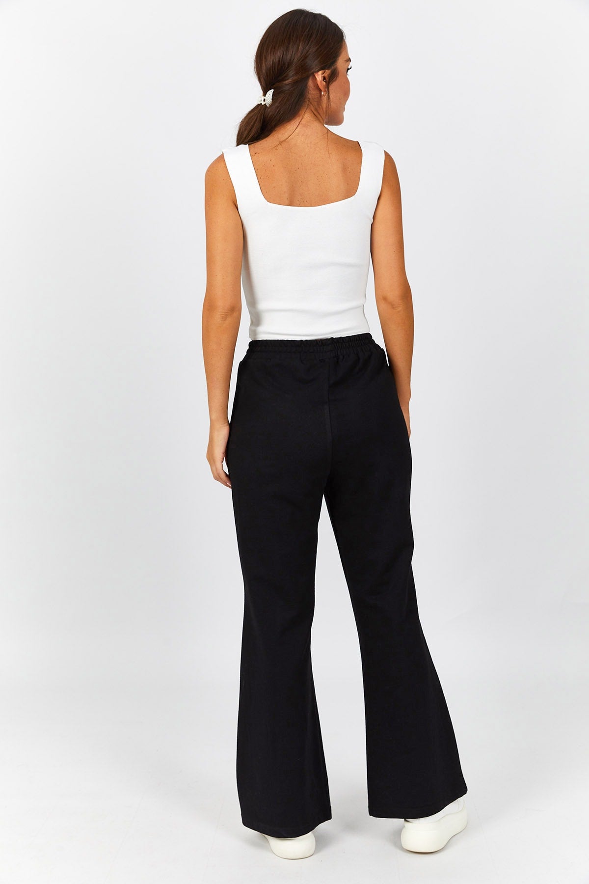Female black front stitched trousers with a slit pants Arm-22y024061