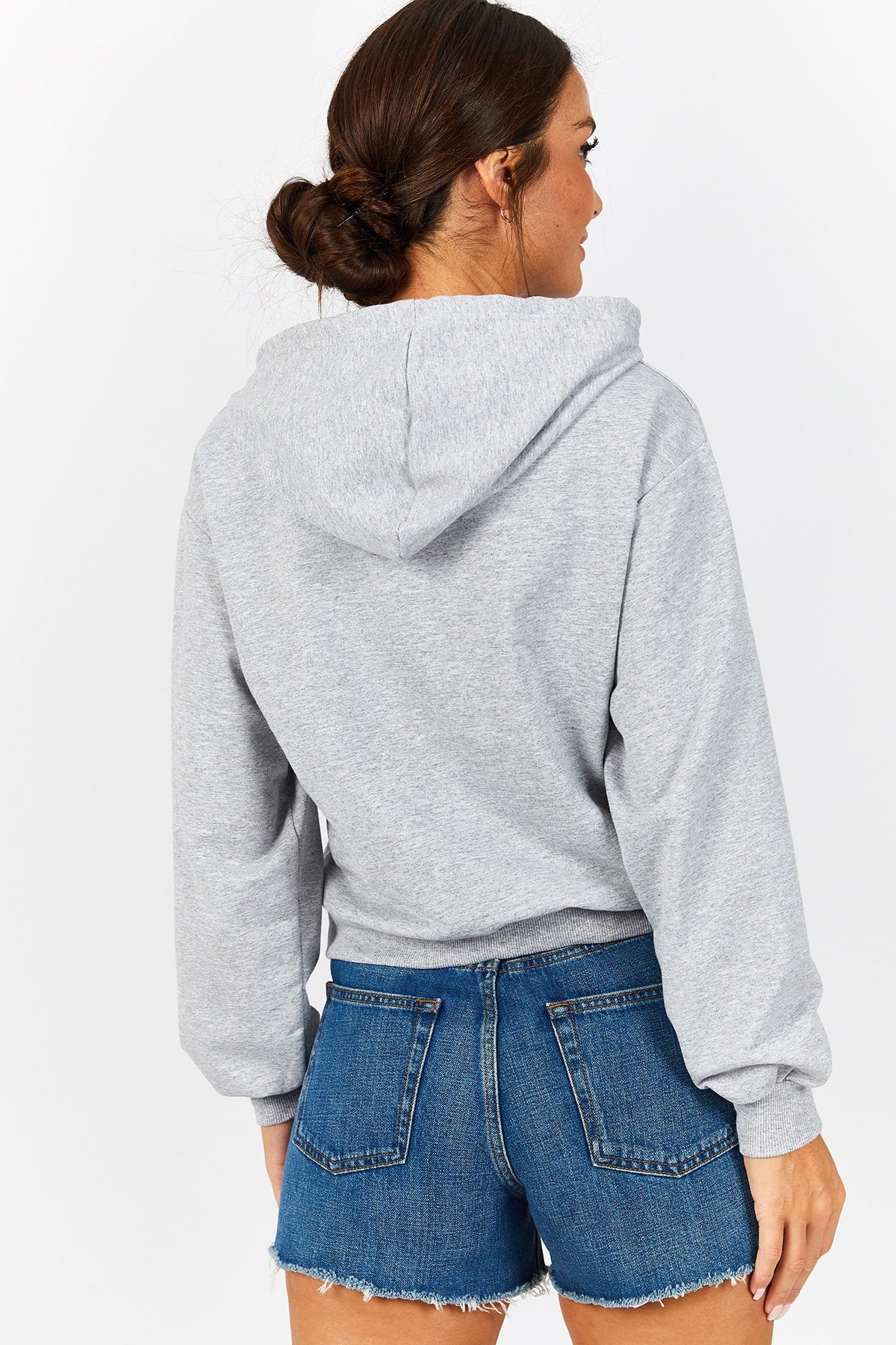 Woman Gray front of Paris Written pocket hooded Sweatshirt ARM-22Y024069
