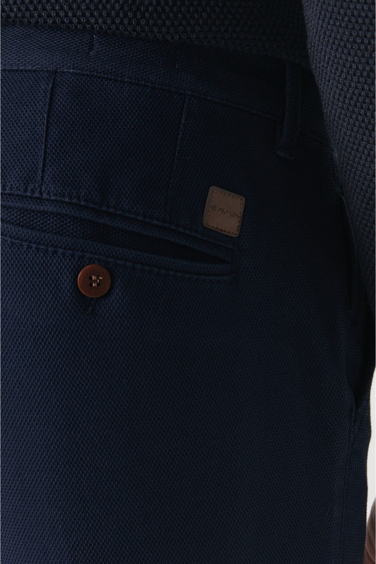 Men's navy blue honeycomb textured cotton slim fit pants a22y3027