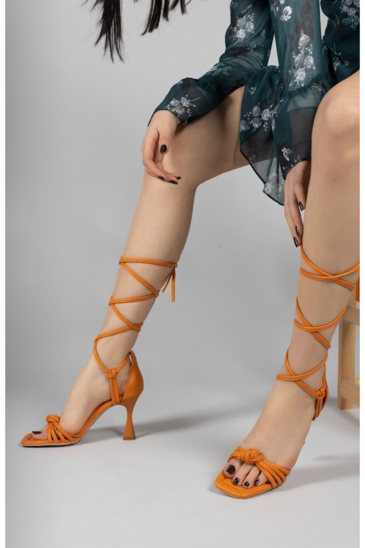 Orange Woman Heels Shoes 0012364