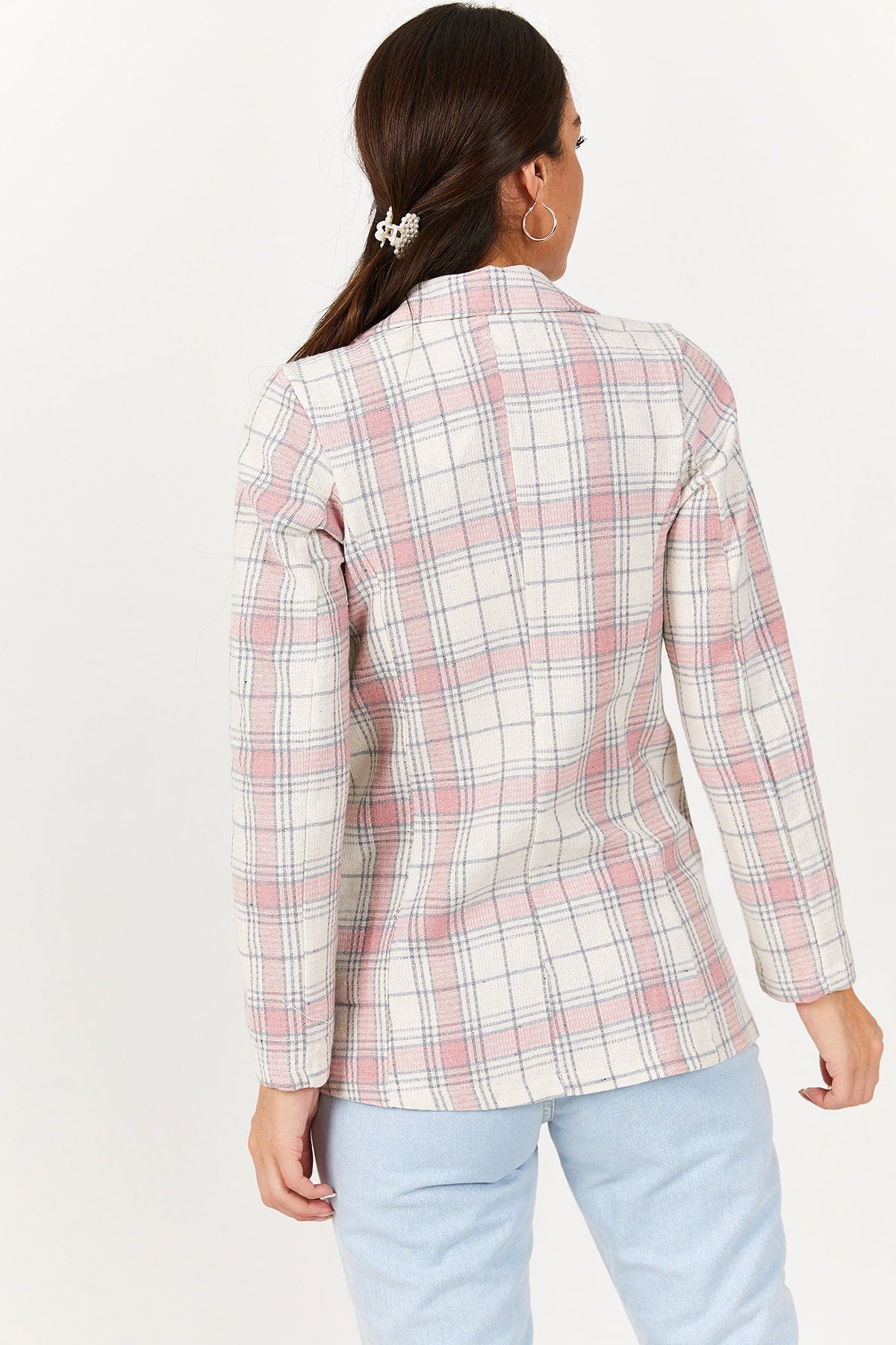 WOMEN'S powder plaid pattern Single button jacket ARM-221089